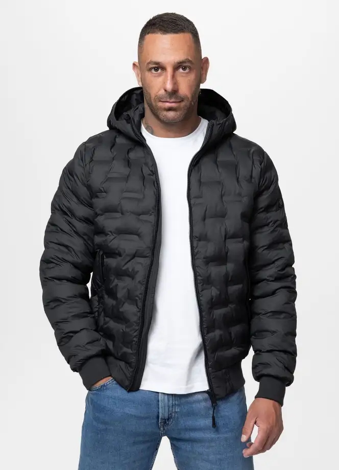 Pánská zimní bunda Fisk Pit Bull s kapucí , prošívaná, černá XL