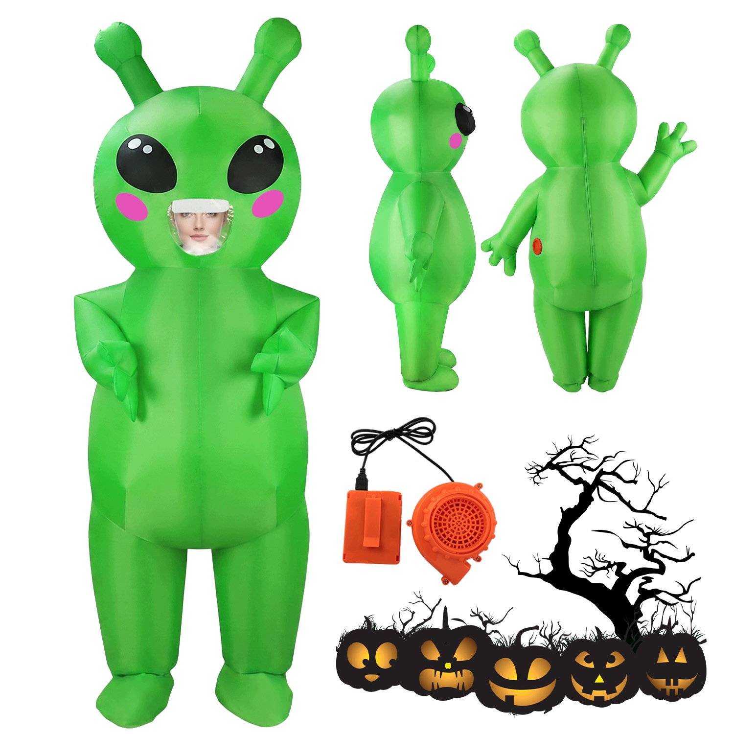 Lehký Halloweenský Nafukovací Kostým Mimozemšťané S Pumpičkou Cosplay Party