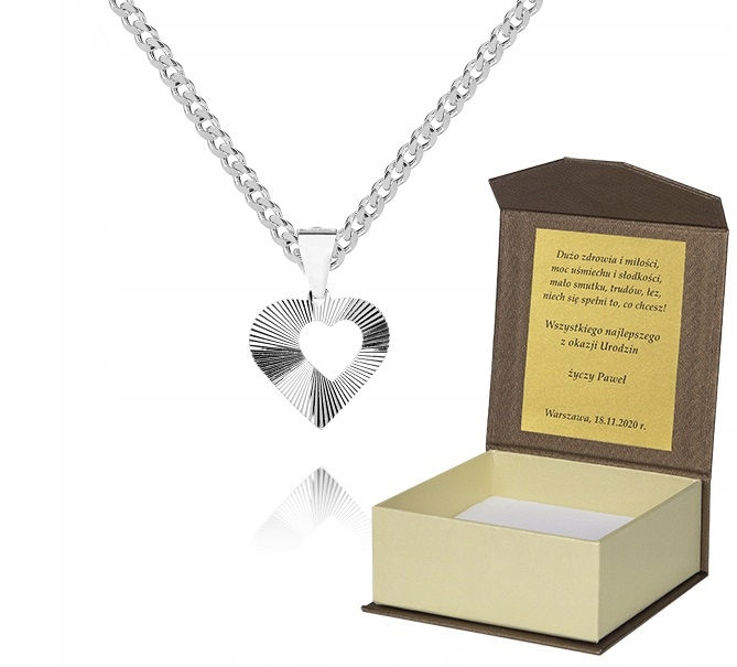 925 Stříbrný Řetízek 60 cm Srdce Dedikace P3Z77