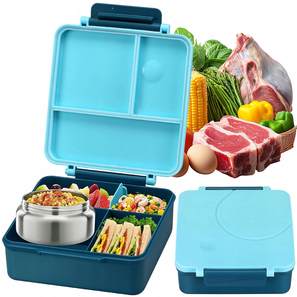 Lunchbox S Termoskou Ocel 304 Jídelní Box Bento Modrý Vzduchotěsný