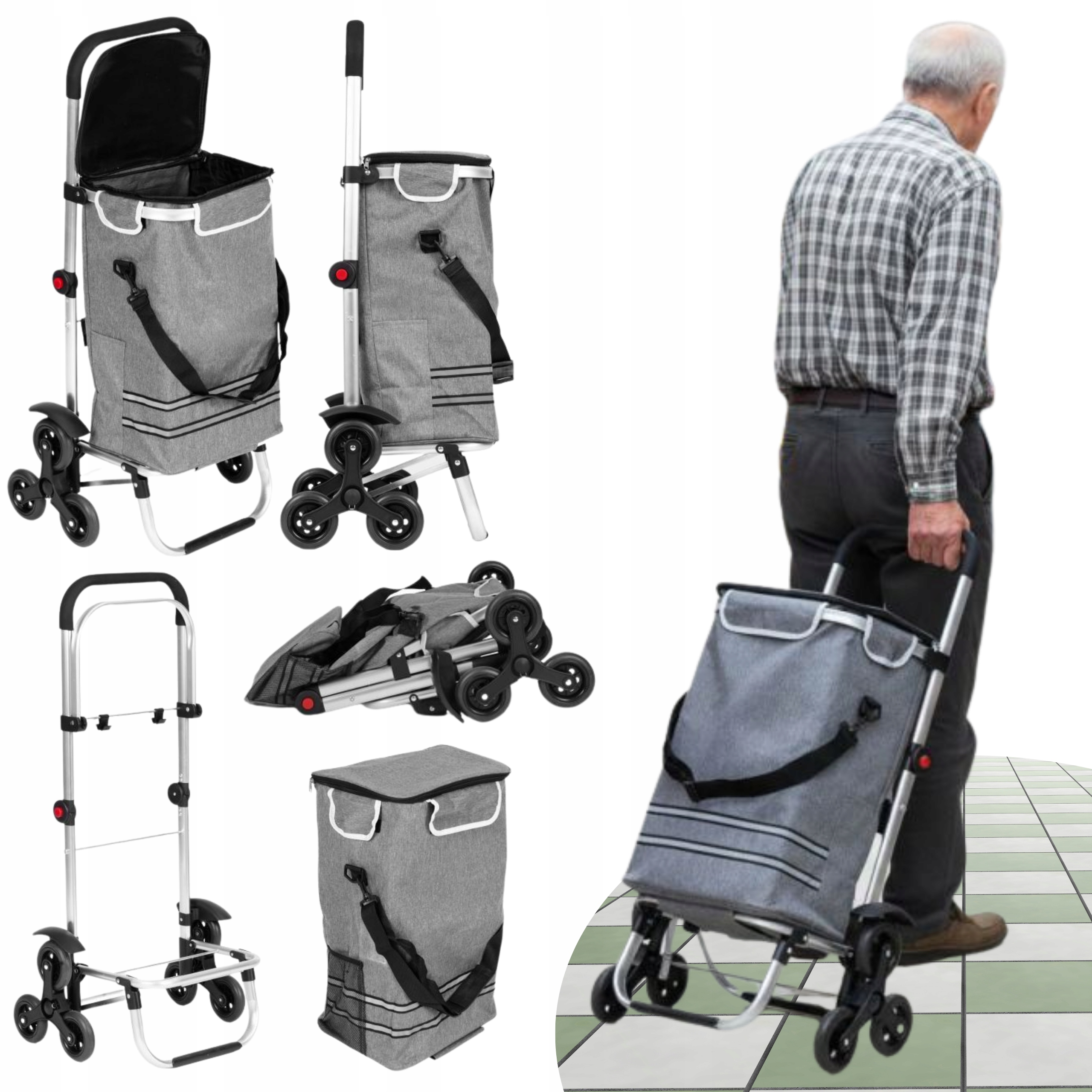 Torba Wózek Na Zakupy 30 Litrów Składany Potrójne Koła Kieszeń Termiczna