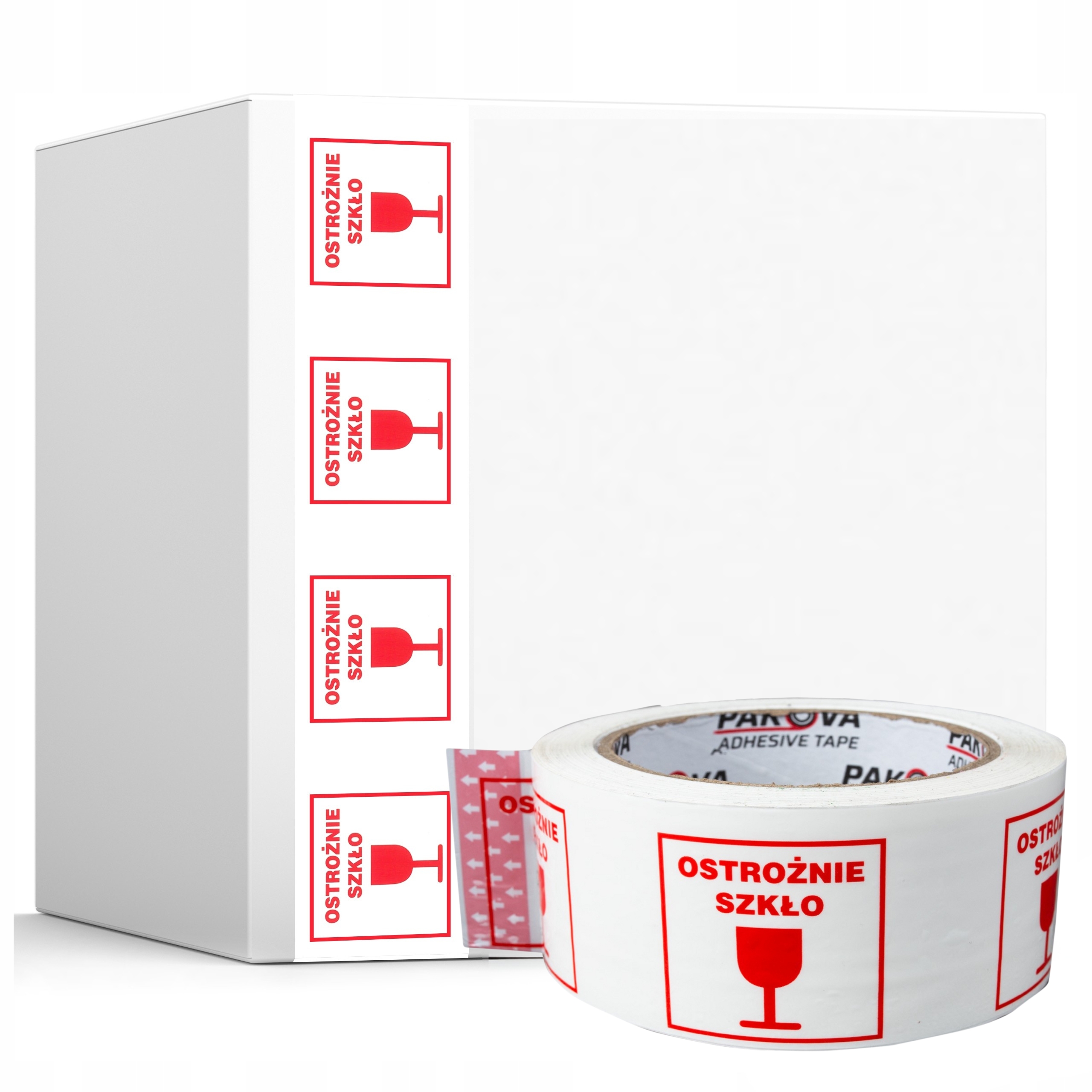 Taśma Pakowa z nadrukiem Ostrożnie Szkło 48/50y Klejąca 36szt
