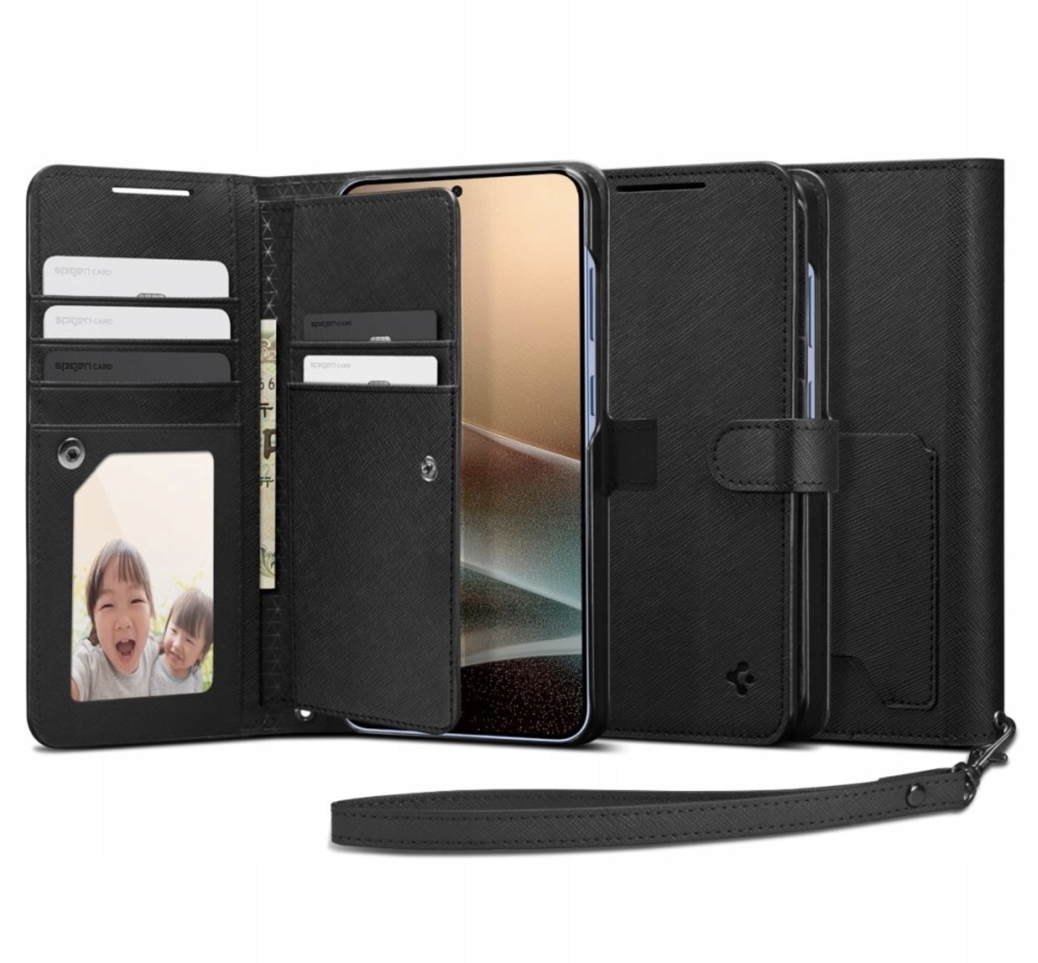 Flipové pouzdro Spigen pro Galaxy S25 Ultra, černé, peněženka, na karty, pouzdro