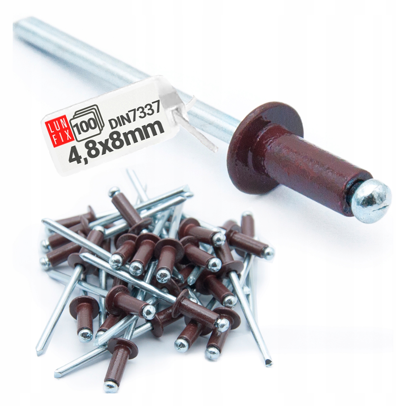 Nity zrywalne aluminiowe 4,8x8 mm brązowe DIN7337 RAL8017 100szt.