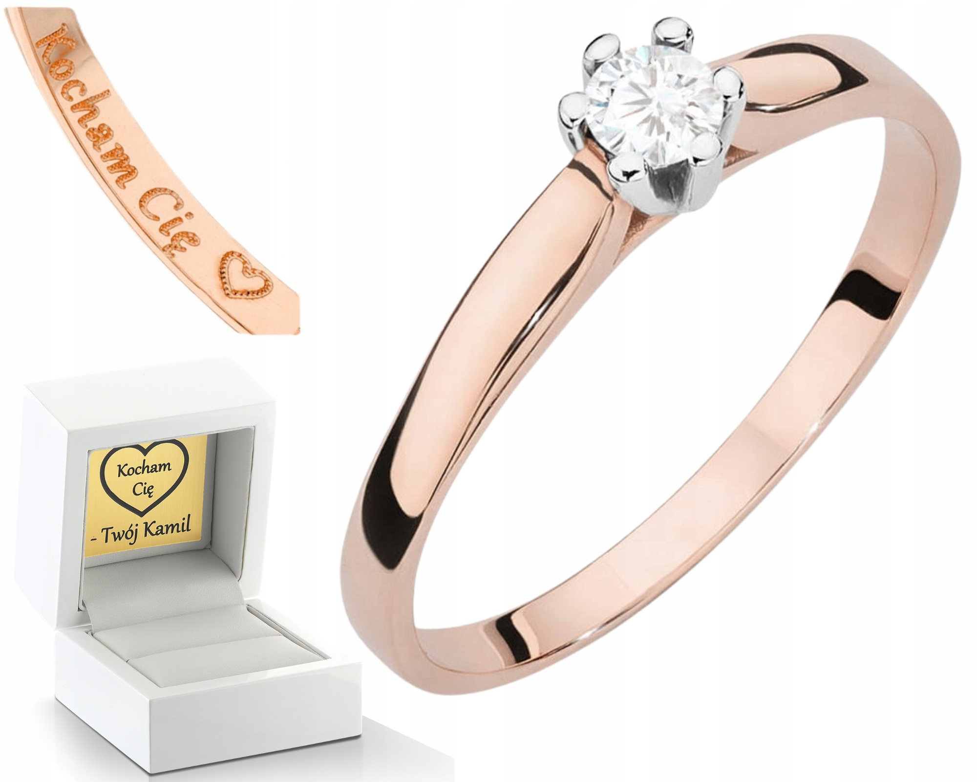 Růžové Zlato Prstýnek Laboratorní Diamant Gravírování Bonus 585 Dárek