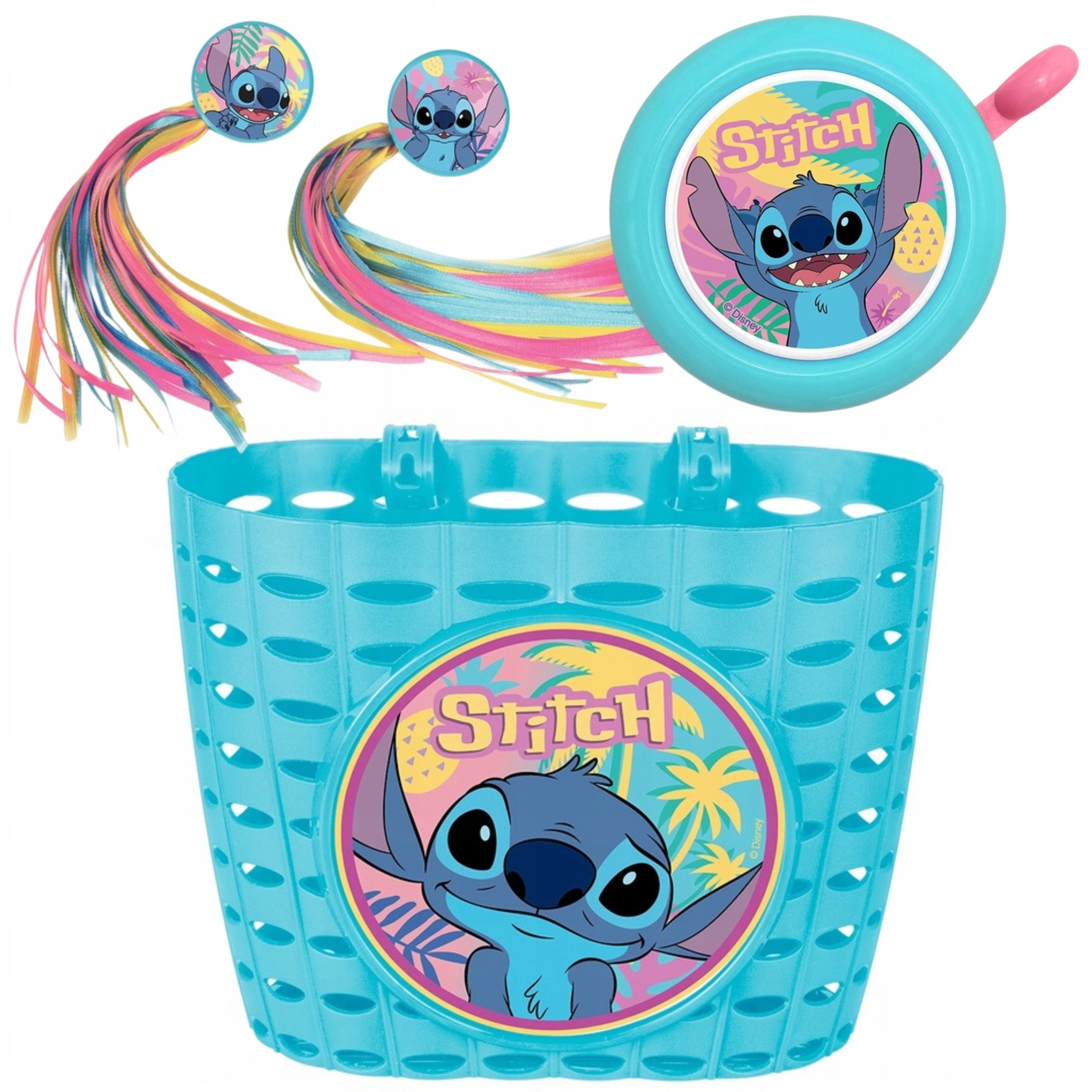 Zestaw Stitch Koszyk Wstążki Dzwonek Dla Dzieci Na Rower, Hulajnogę