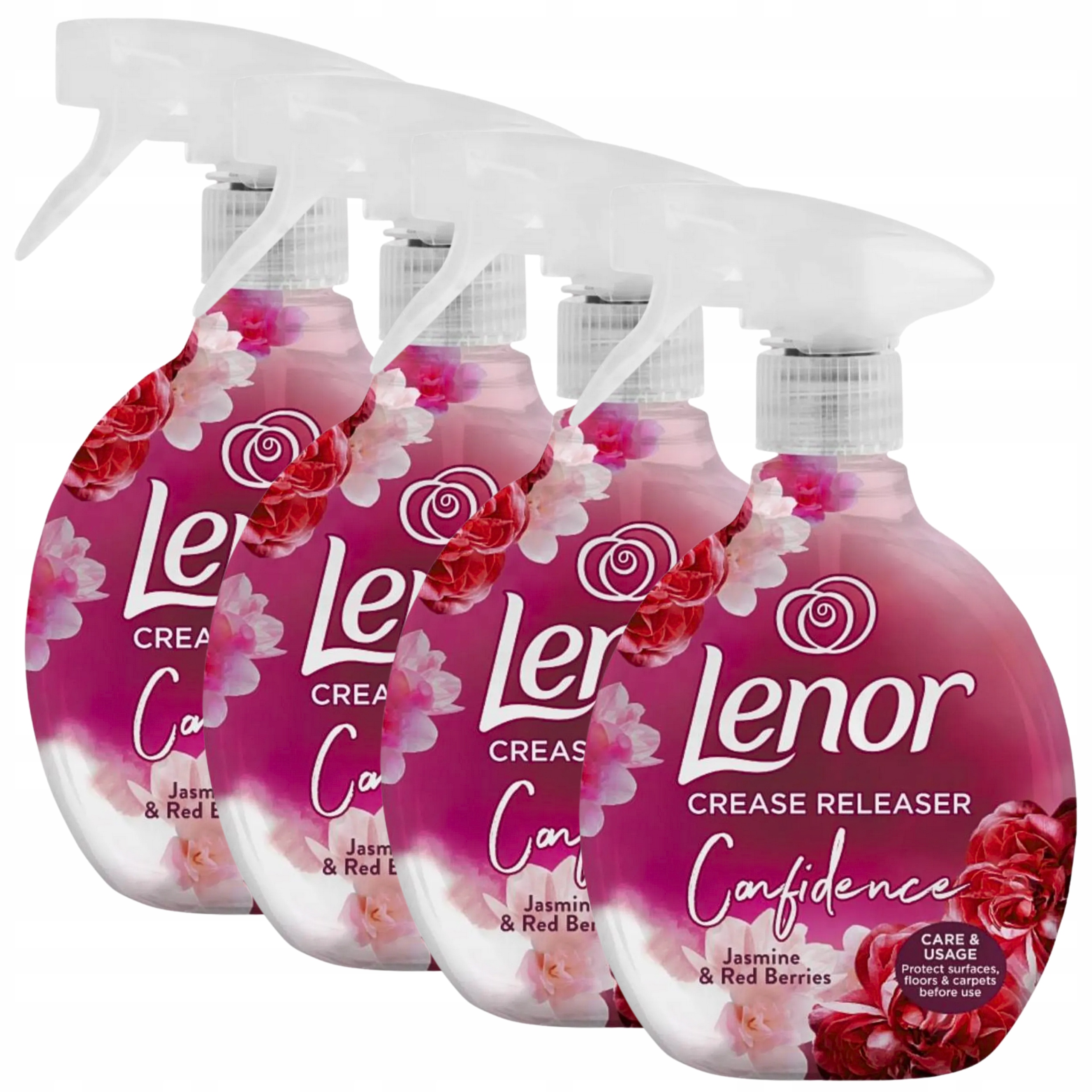 4x Lenor Sprej na žehlení tkanin oblečení Záclona bez žehličky Jasmínová 500 ml