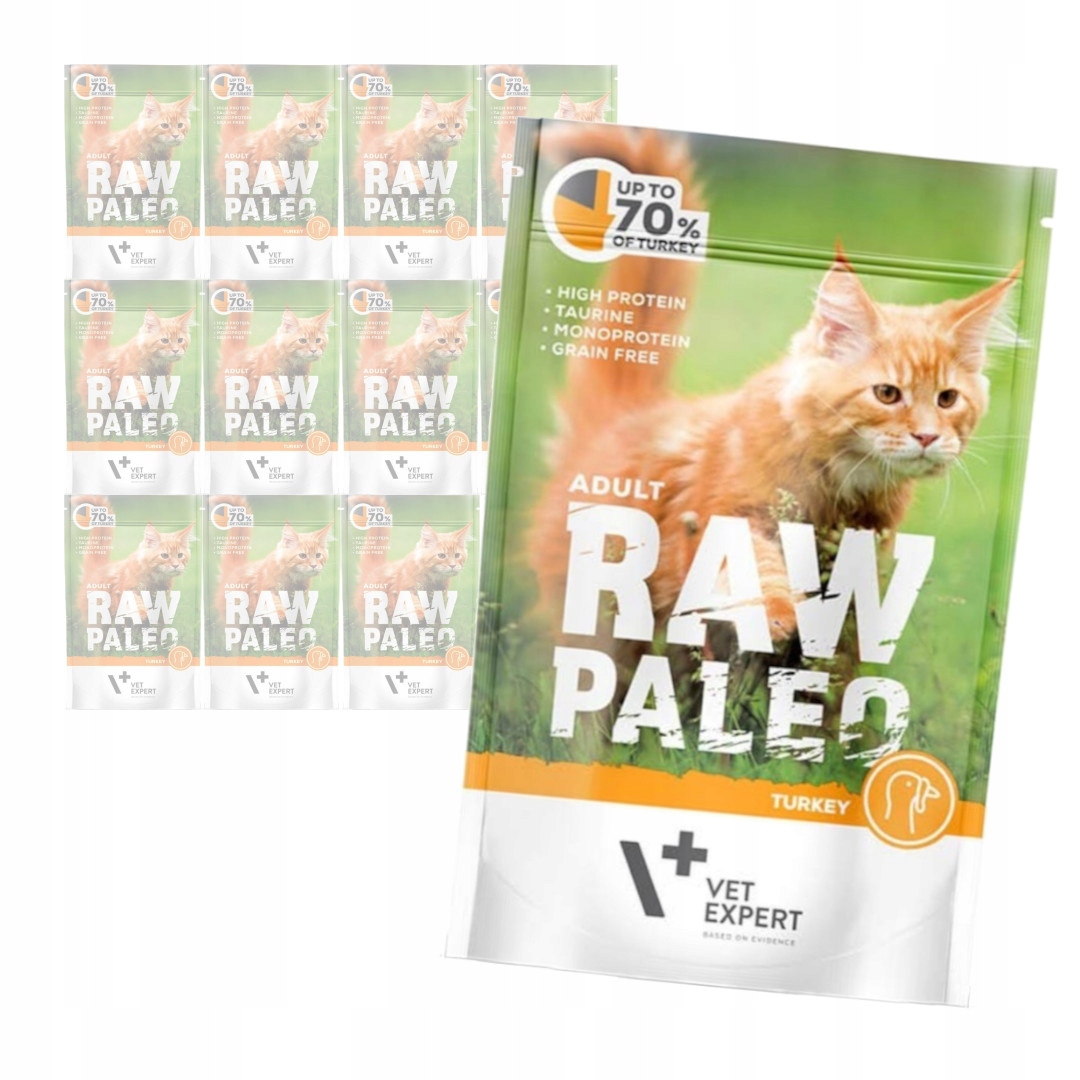 Levně Vet Expert Raw Paleo Adult 12x100g Kapsička Krmivo Vlhké s krůtím masem Pro Kočky