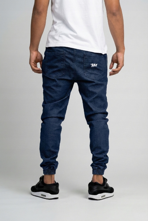 Jogger Džínové Kalhoty Pánské Modré Na Gumičce Metoda Mini Výšivka Logo XL