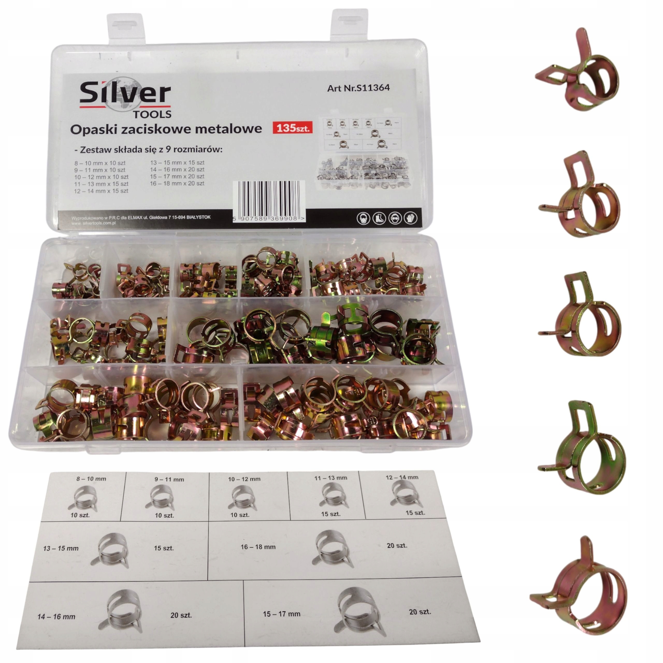 Opaski Zaciskowe Metalowe Obejmy Sprężynowe Zestw Do Przewodów Węży 135 Szt