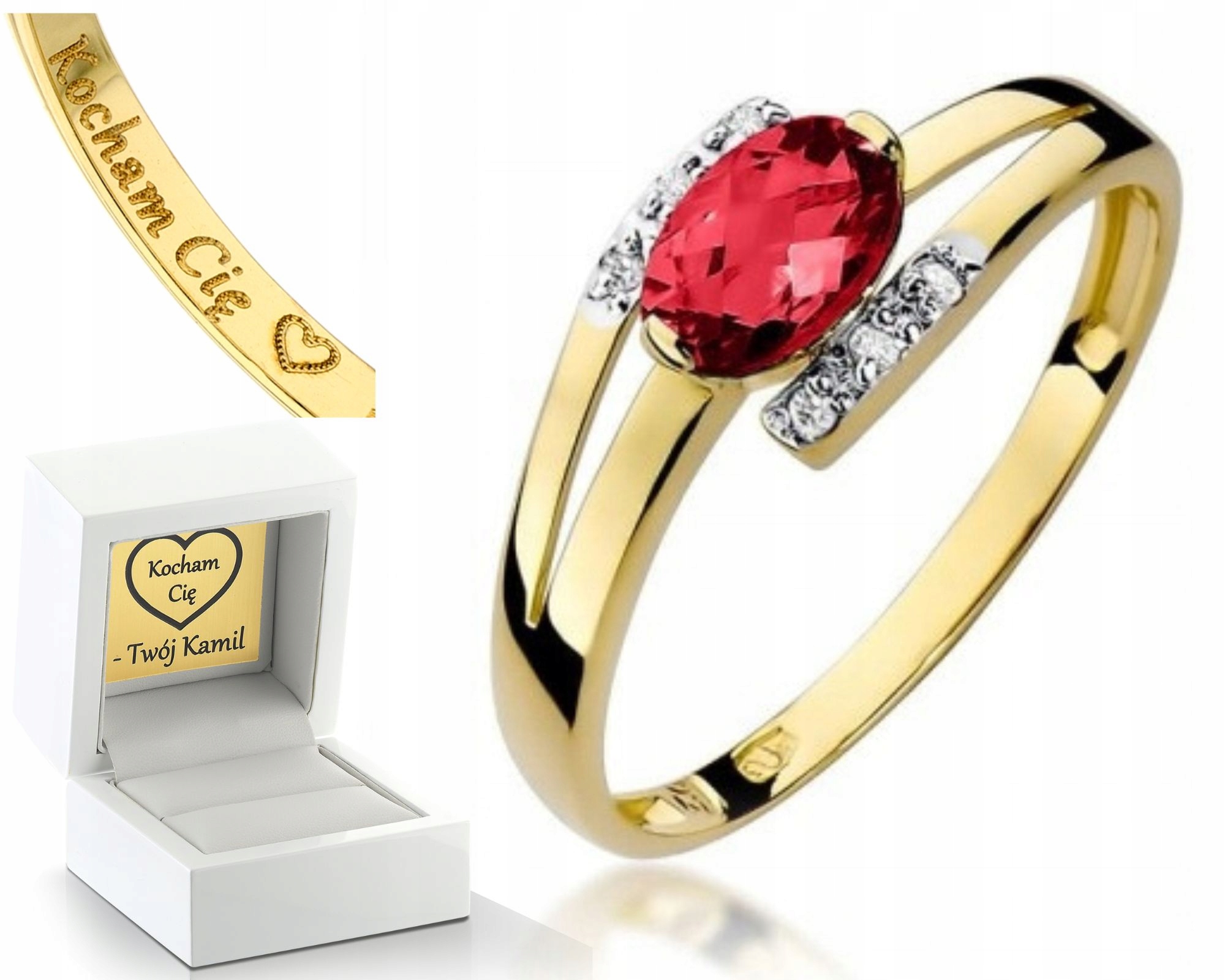 Zlatý Prstýnek S Rubínem A Brilianty 0,585