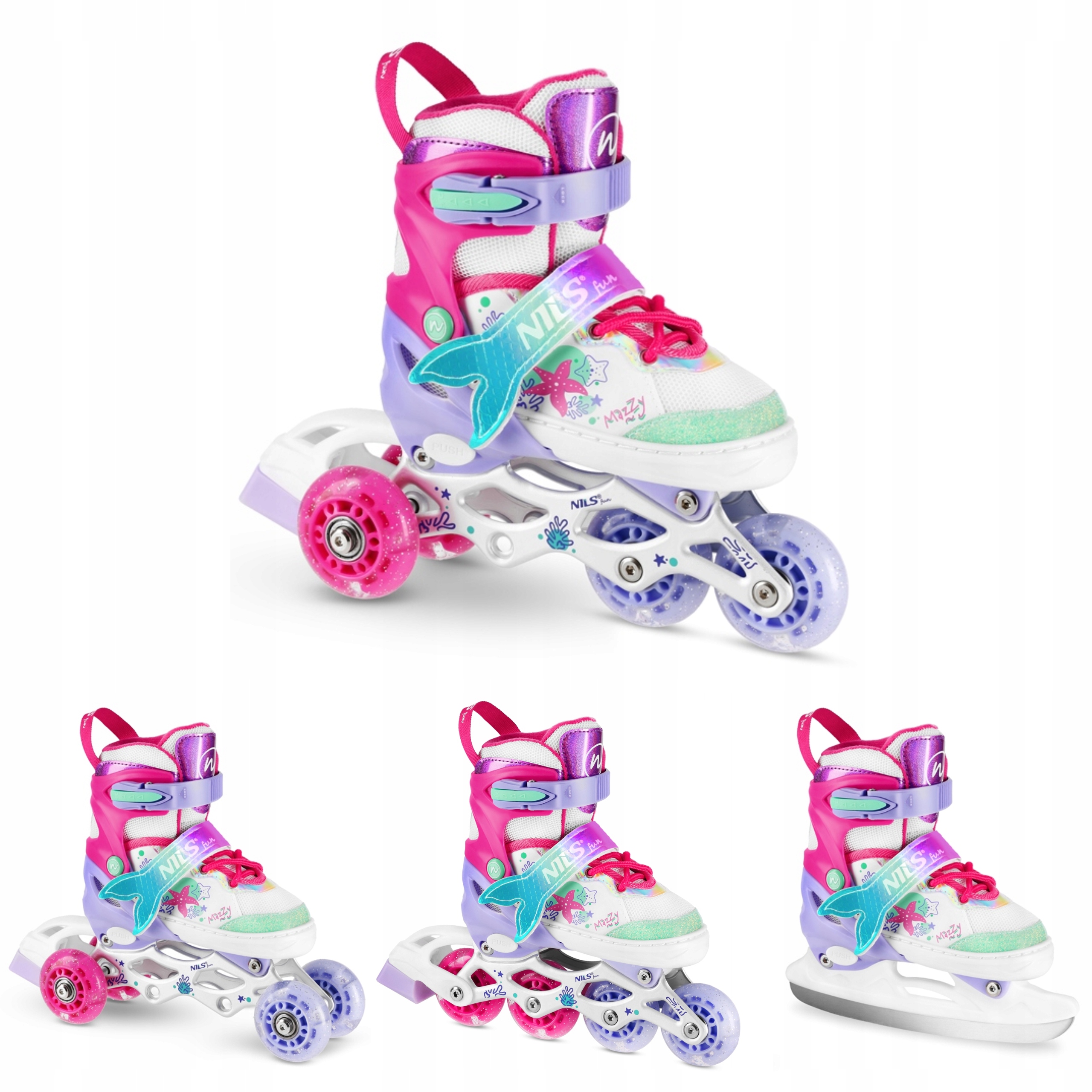 Brusle 2v1 Nastavitelné Kolečkové Brusle Brusle Na Led 4v1 Svítící Led kolečka Vel 35-38