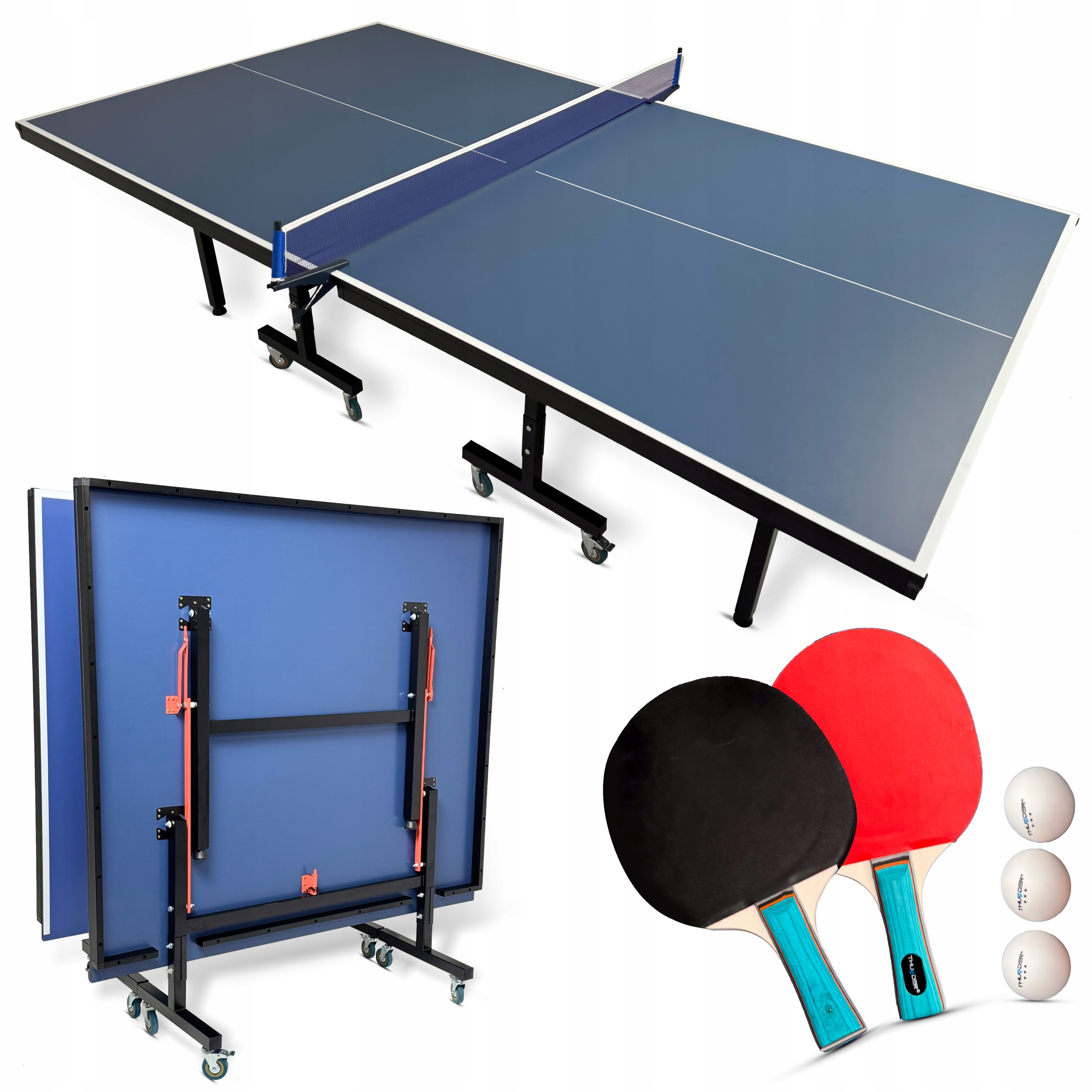 Stół do tenisa stołowego składany 18mm ping pong siatka piłeczki paletki