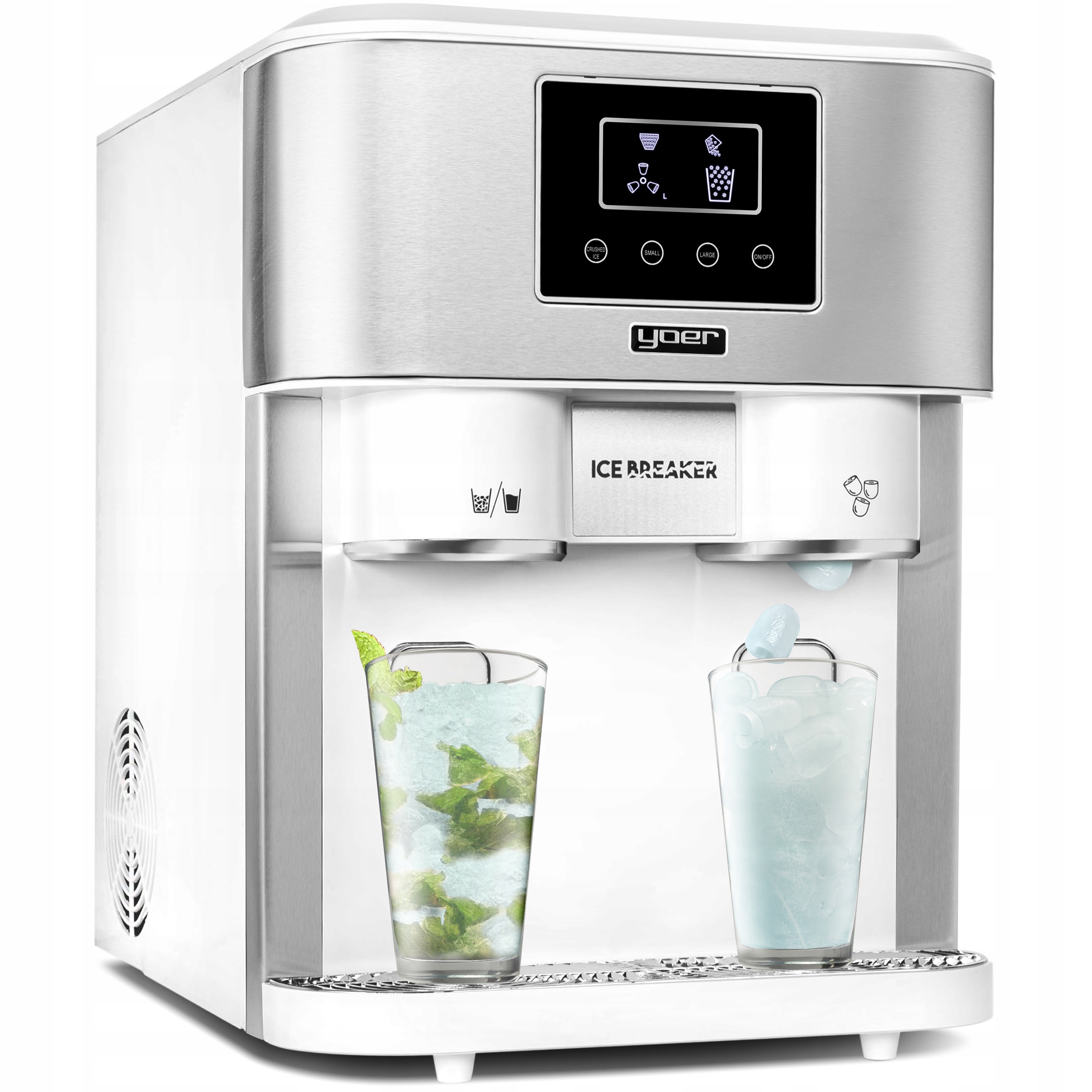 Kostkarka do lodu 3w1 Dystrybutor wody Kruszarka Yoer 380W 18kg/24h