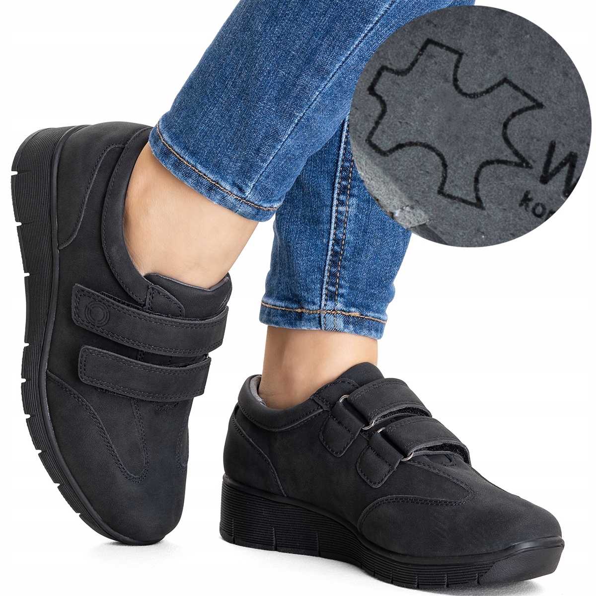 Półbuty w.SKÓRA sneakersy lekkie koturn czarne miękkie Wojtyłko 39