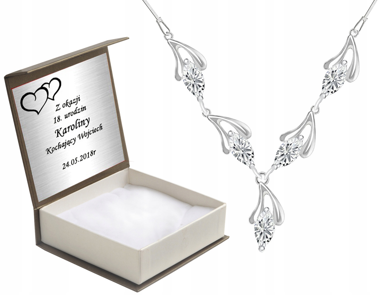 

Naszyjnik Srebrny Z Cyrkoniami Na Prezent + Grawer