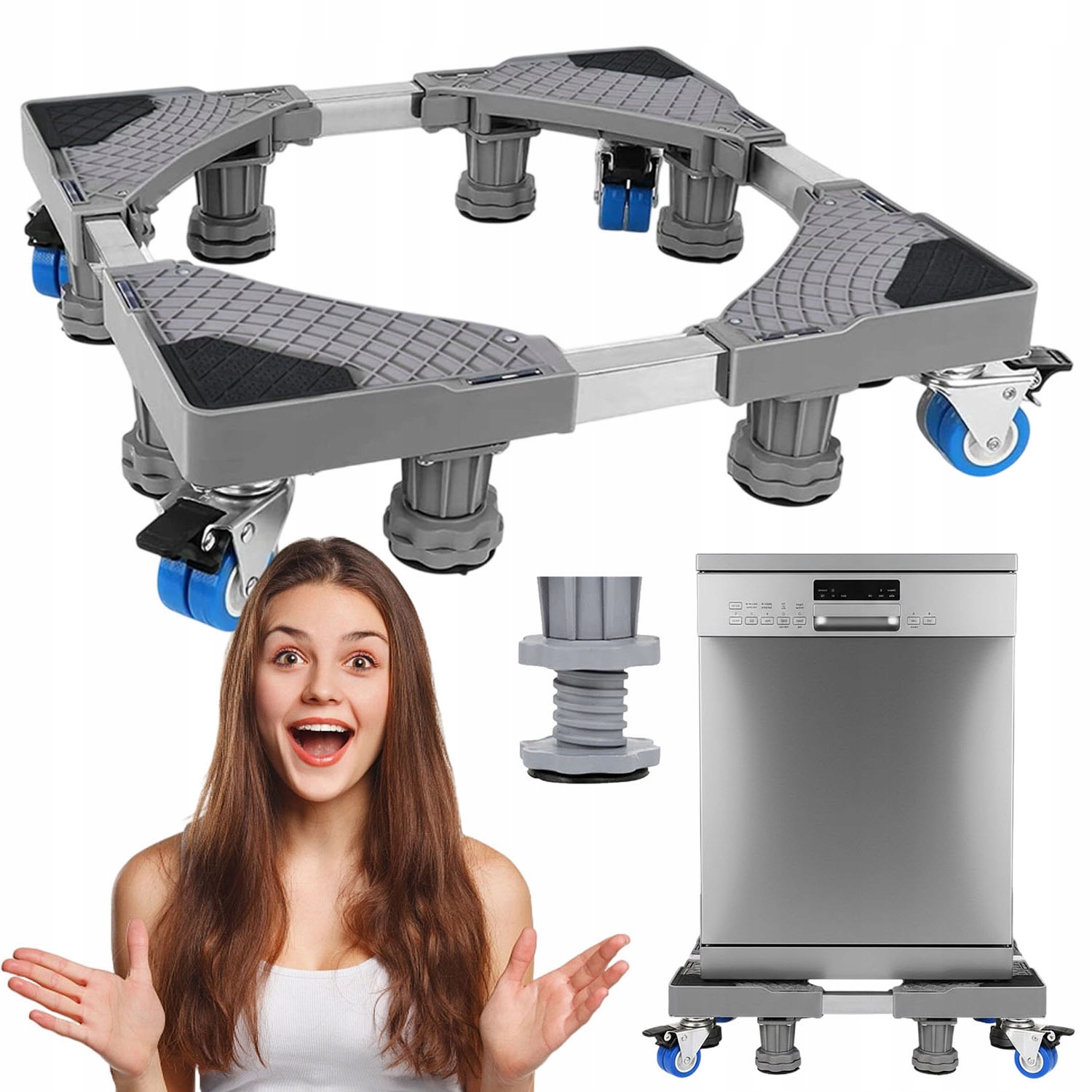 Stojak Podkładka Pod Z 4 Kółkami Do Pralki Lodówki 42-66CM Regulowana 250KG