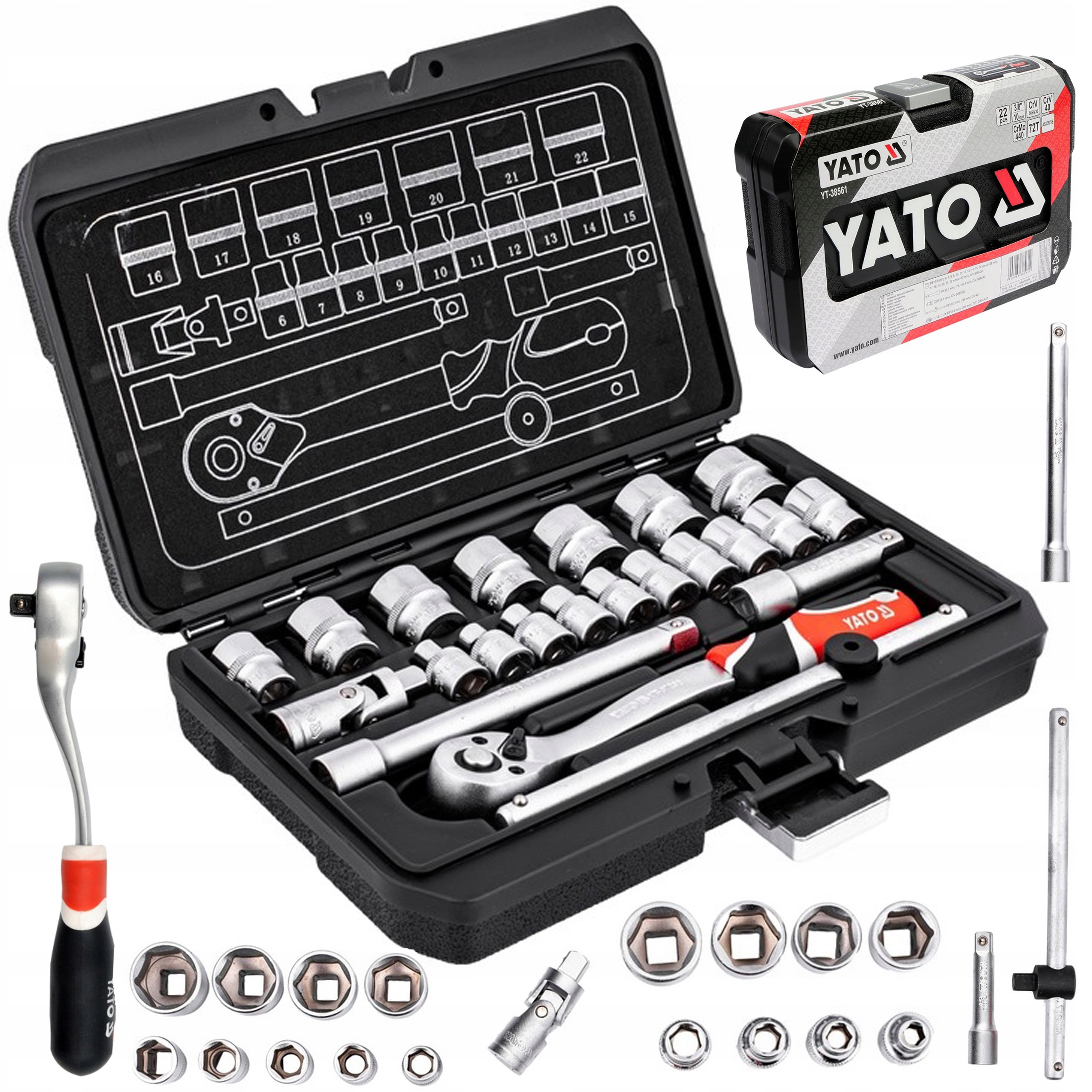 

Zestaw Narzędziowy Klucze Nasadowe 22 El 3/8 Yato