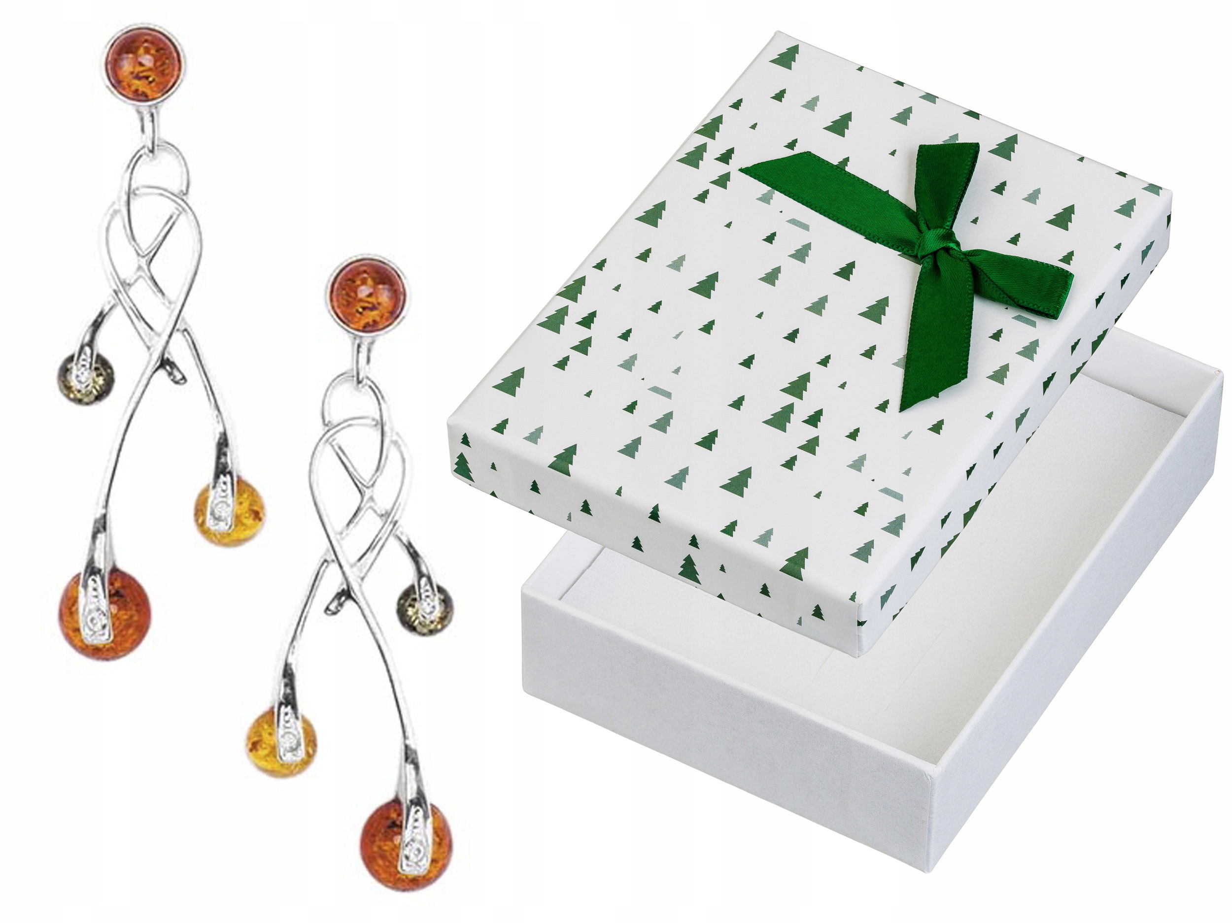 Stříbrné Náušnice Závěsné dlouhé s zirkony a jantarovou tyčinkou Stříbro 925