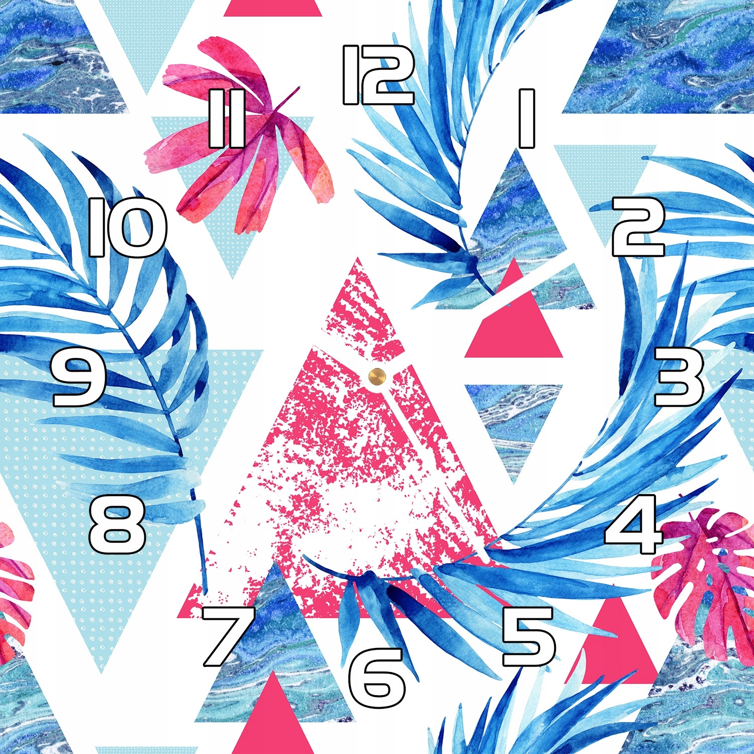 

Ładny zegar szklany Liście i trójkąty 30x30 cm