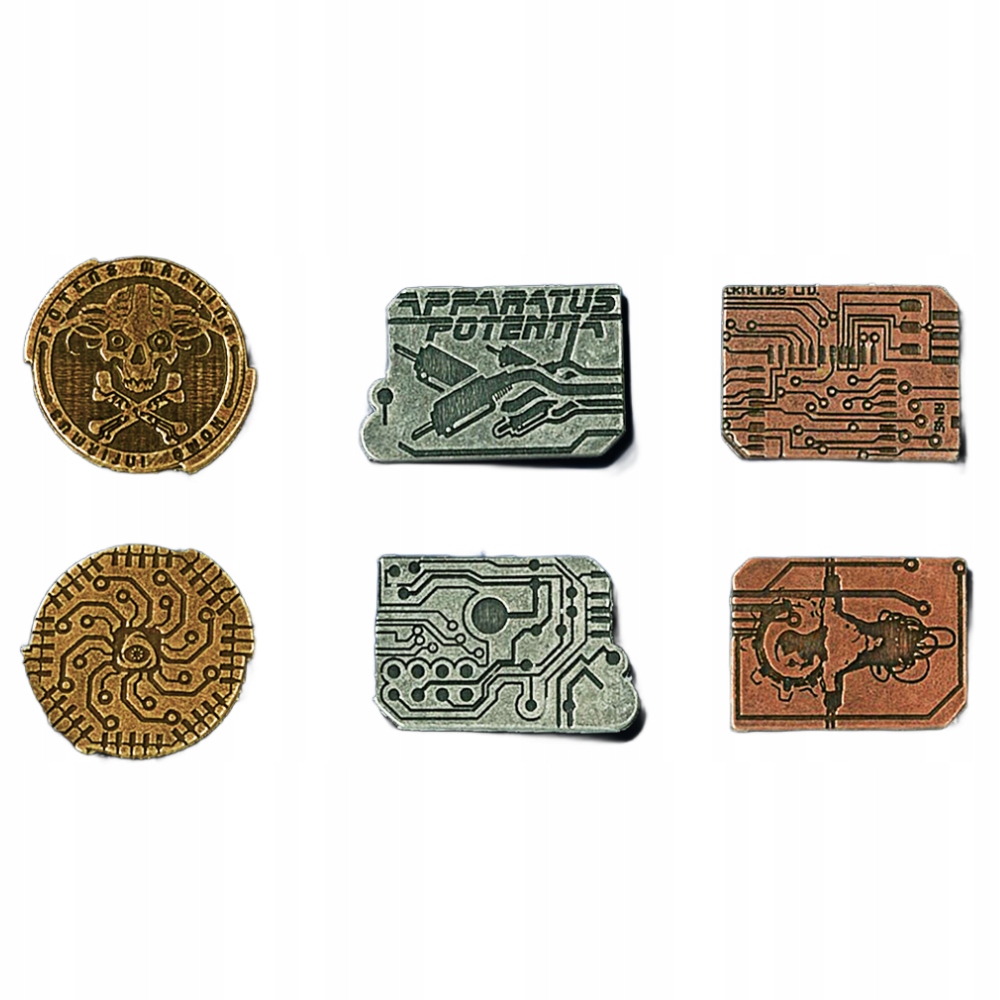 ZESTAW 3 CYBERPUNKOWYCH METALOWYCH MONET LARP RPG