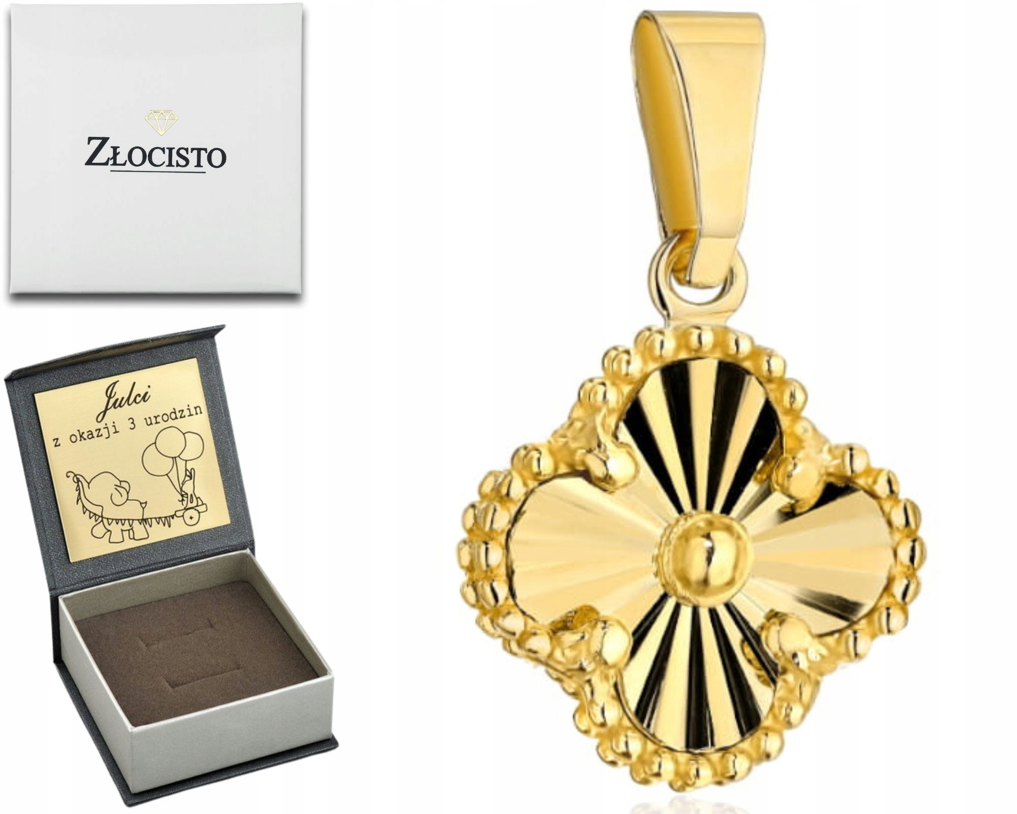 Šperky jako Dárek Zlatý přívěsek Diamantová Čtyřlístek 8Mm 585 Gravírování