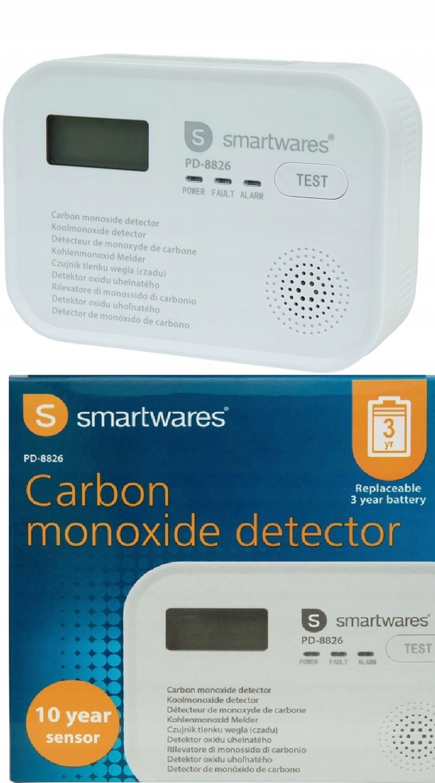 Detektor Oxidu Uhelnatého Hlásič Oxidu Uhelnatého Smartwares PD-8826 Hlasitý Alarm Led
