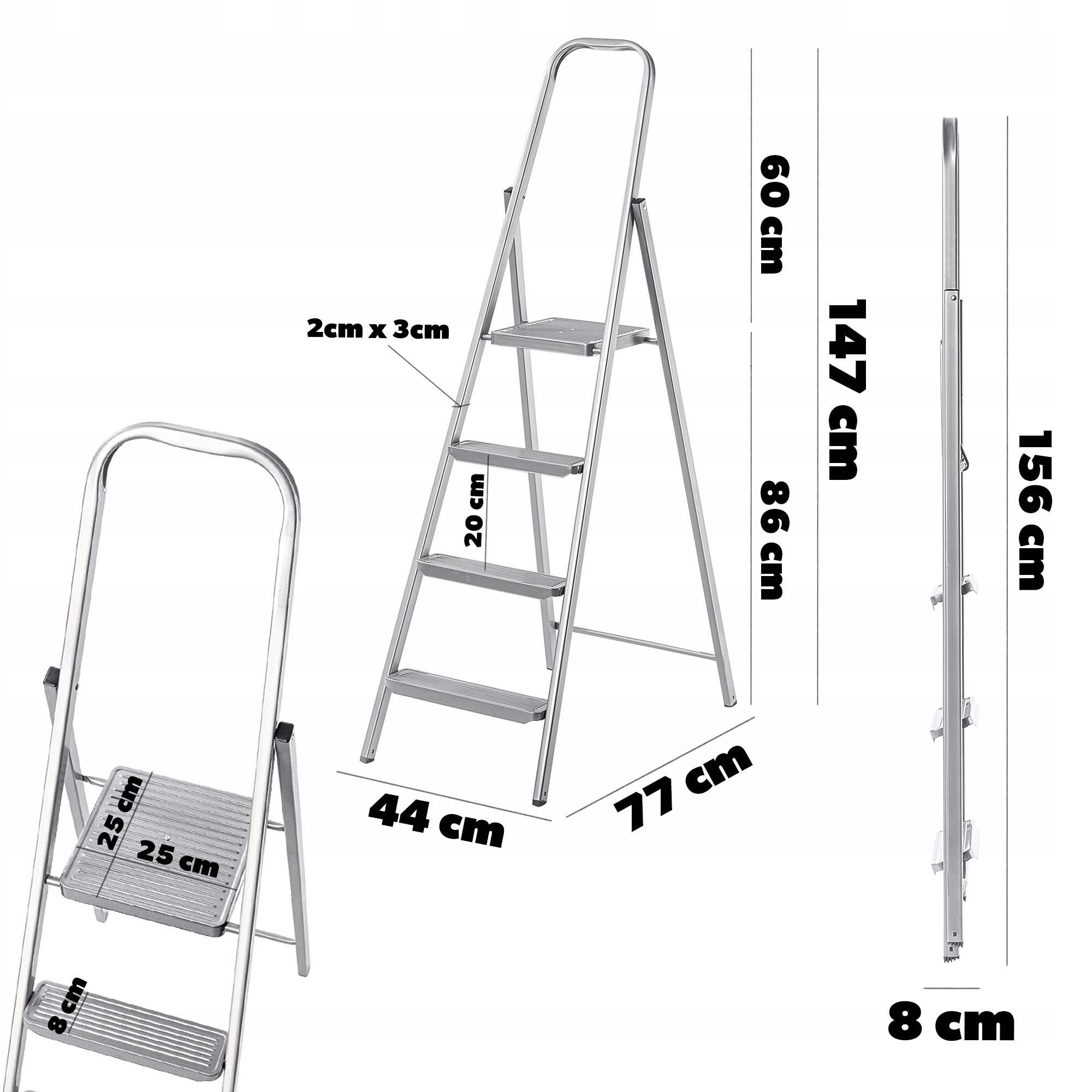 DRABINA STALOWA 4 STOPNIOWA UNIWERSALNA JEDNOSTRONNA SKŁADANA DOMOWA Stan opakowania oryginalne