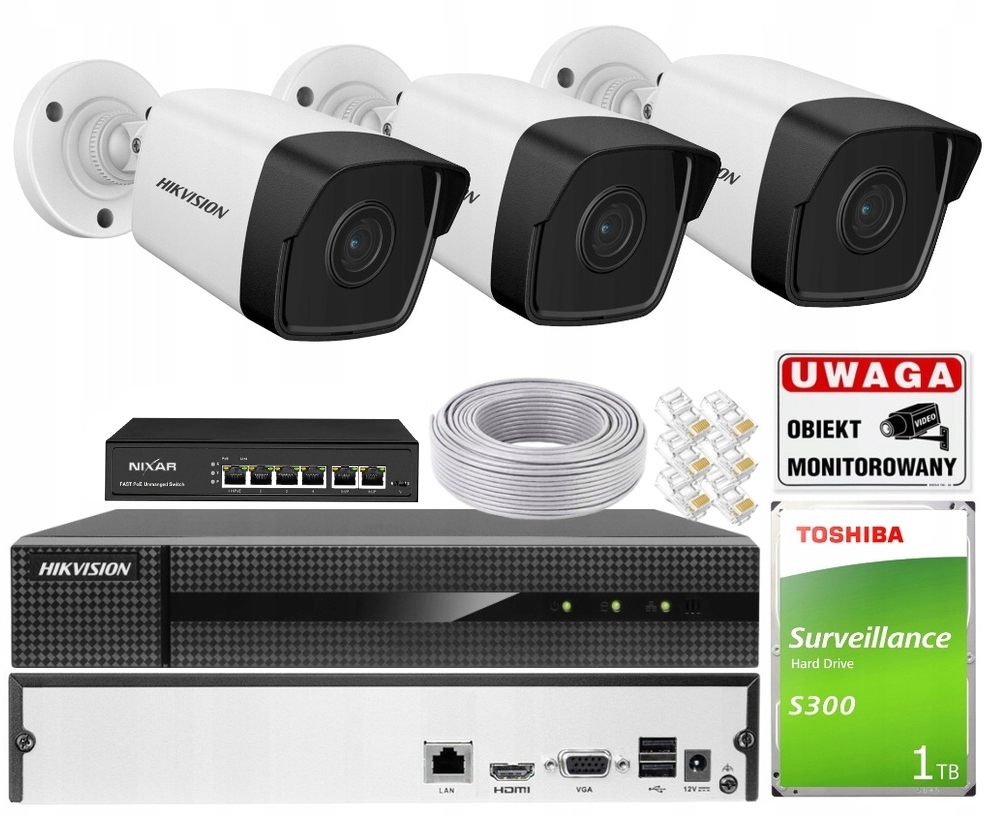 Sada Hikvision Externá 3x IPCAM-B4 4Mpx PoE