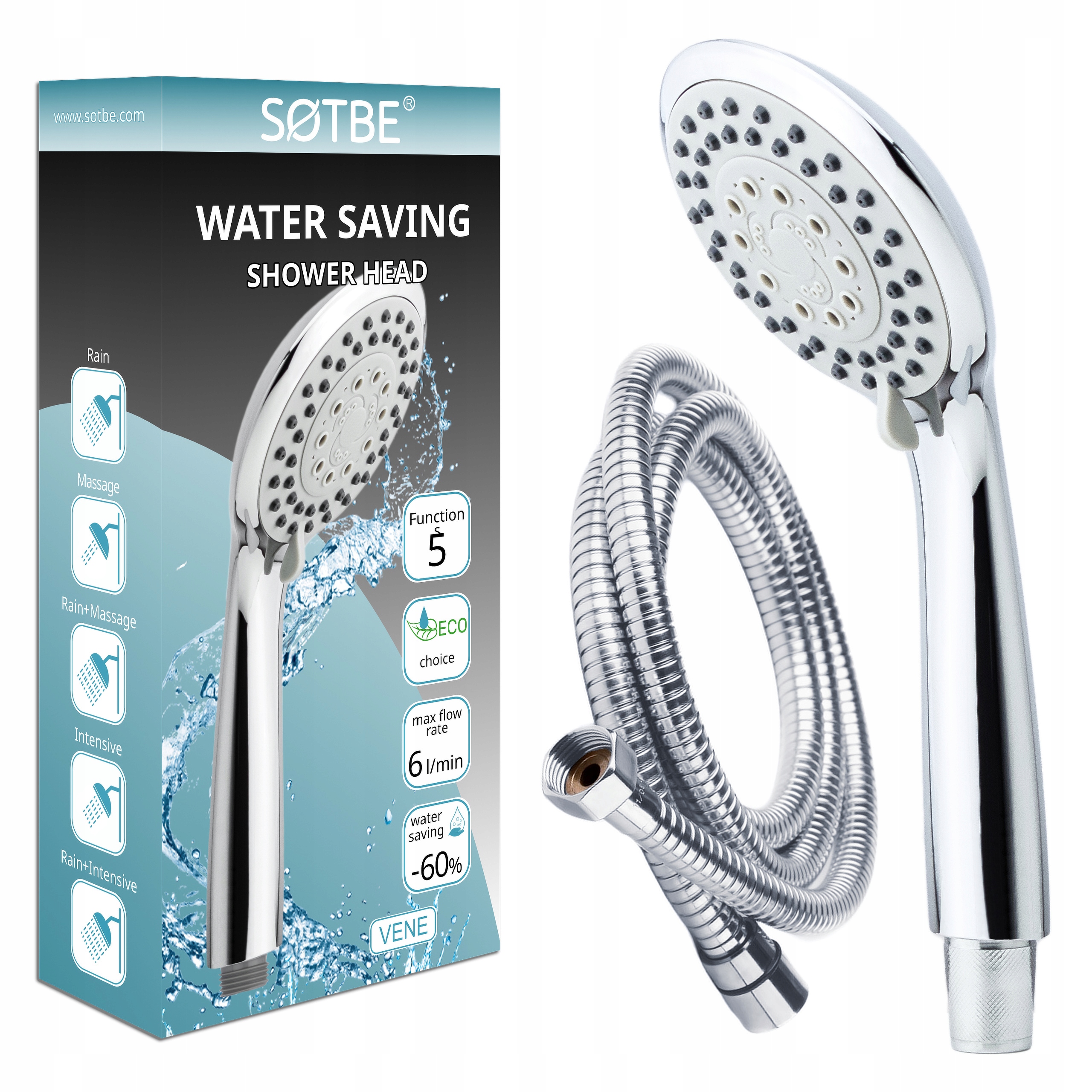 Sprchová Hlavice s hadicí 150 cm Úsporná sprchová sada 5 Funkcí