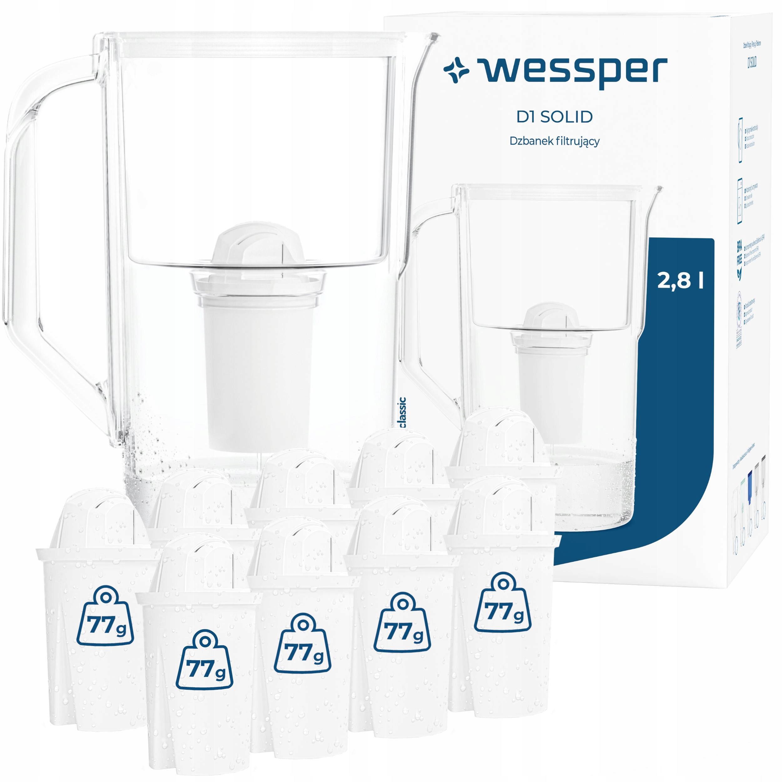 Plastová filtrační konvice Wessper D1 Solid 2,8 l bílá 10 x filtr