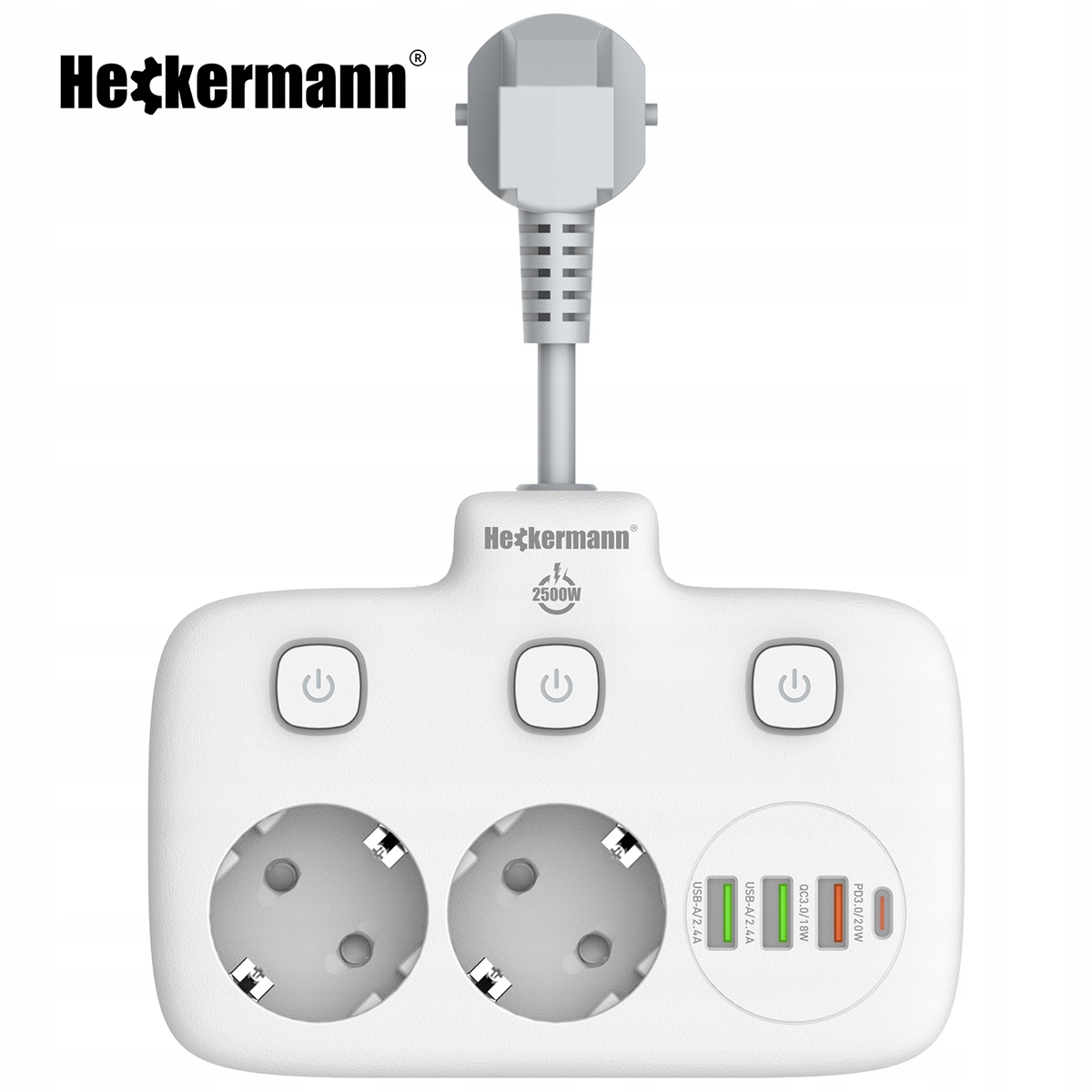 PRZEDŁUŻACZ KRÓTKA LISTWA ZASILAJĄCA ŁADOWARKA GNIAZDA USB-C 3x USB Z QC3 Marka Heckermann