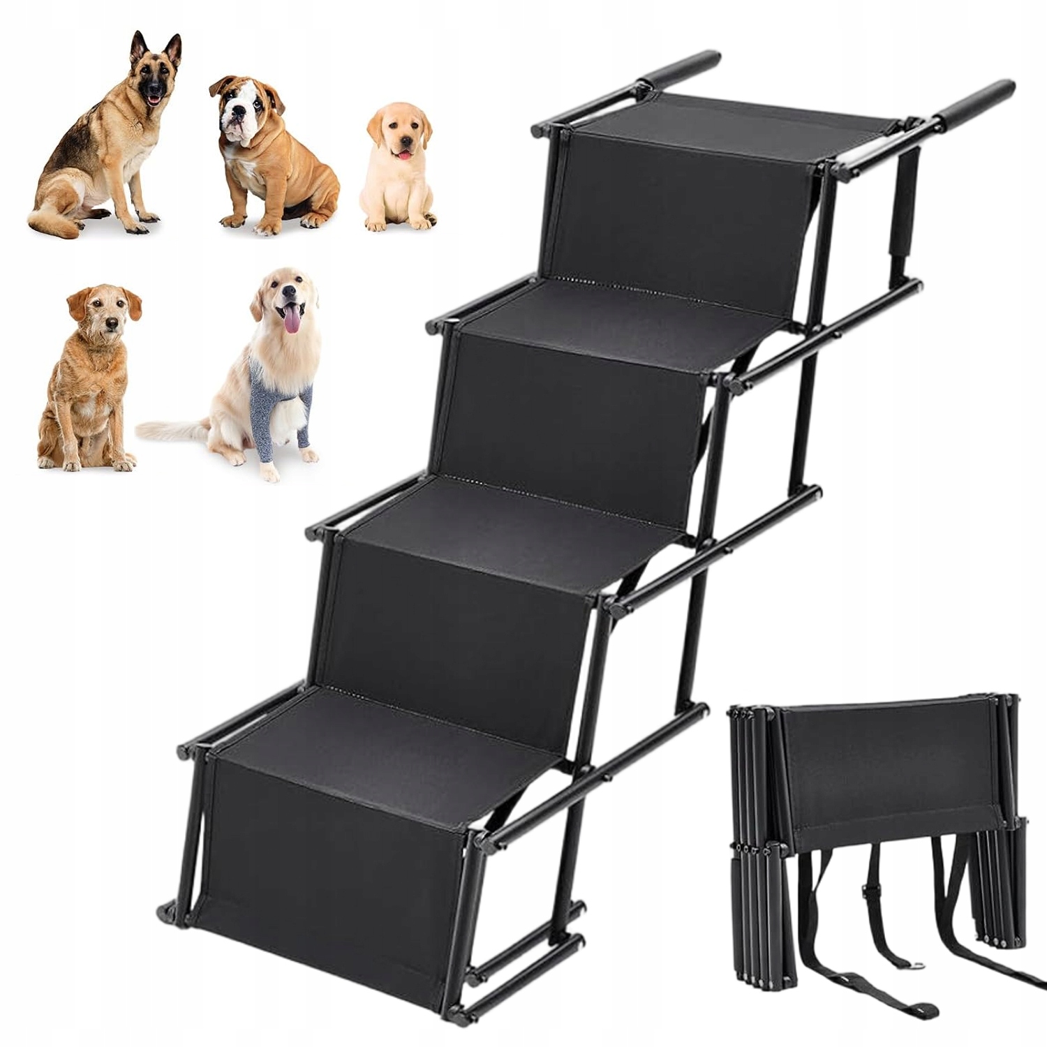 Levně Skládací Schody Pro Psa Do Auta Suv, Hmotnost Do 80 Kg, Černá Barva