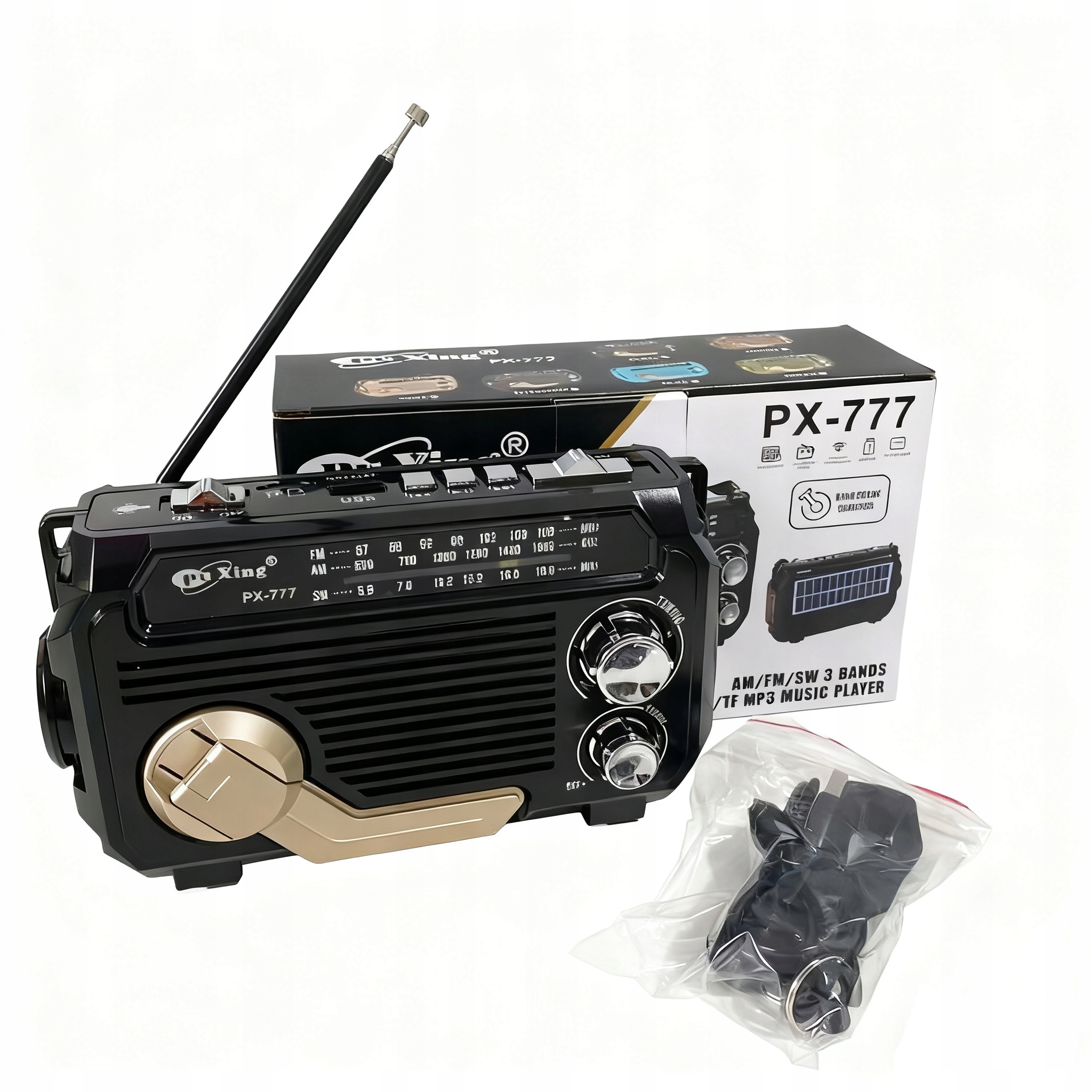 Rádiové baterie Am, Fm Pu Xing PX-777 Solar černé