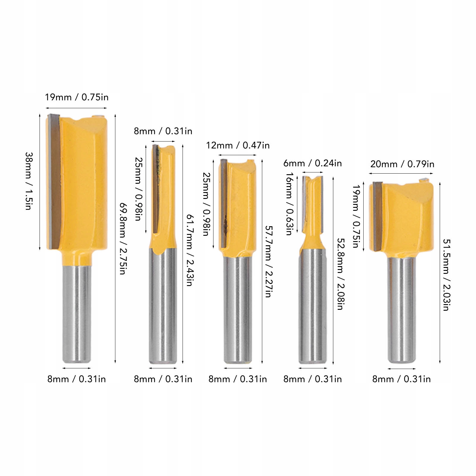 5 szt. FREZ DO ROWKÓW PROSTY DREWNA DŁUGI 8mm Rodzaj frez pojedynczy