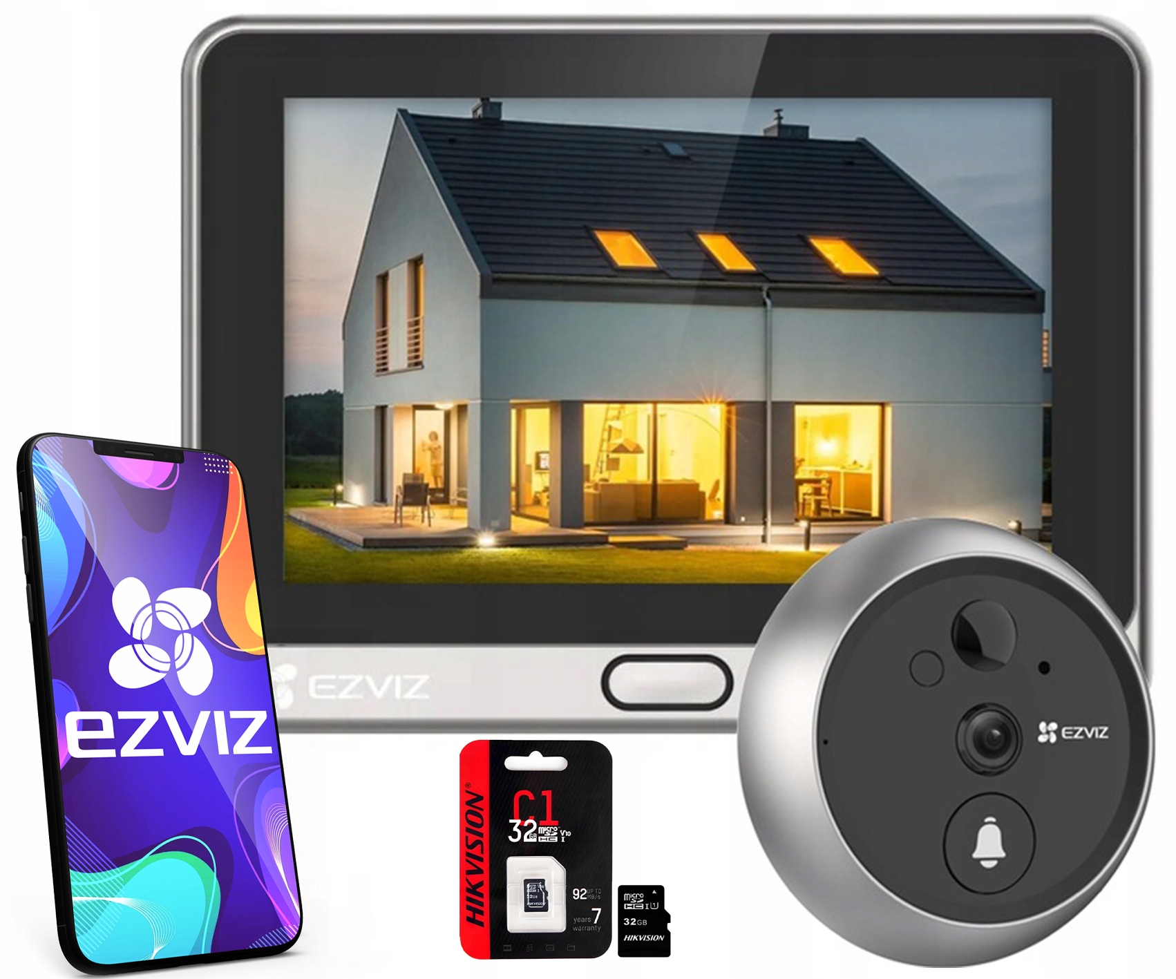 Ezviz DP2 2K dotykový WiFi hľadáčik s kamerou Sd karta 32GB