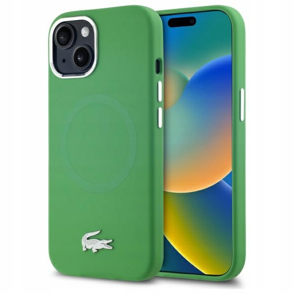 Pouzdro Lacoste pro iPhone 15 6.1" zelené hardcase Silicone Croco Logo MagSafe