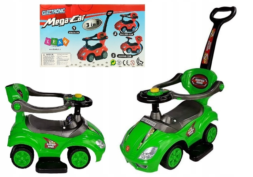 Bezpieczny Solidny Jeździk Z Pchaczem Samochód Autko 3W1 Zielony