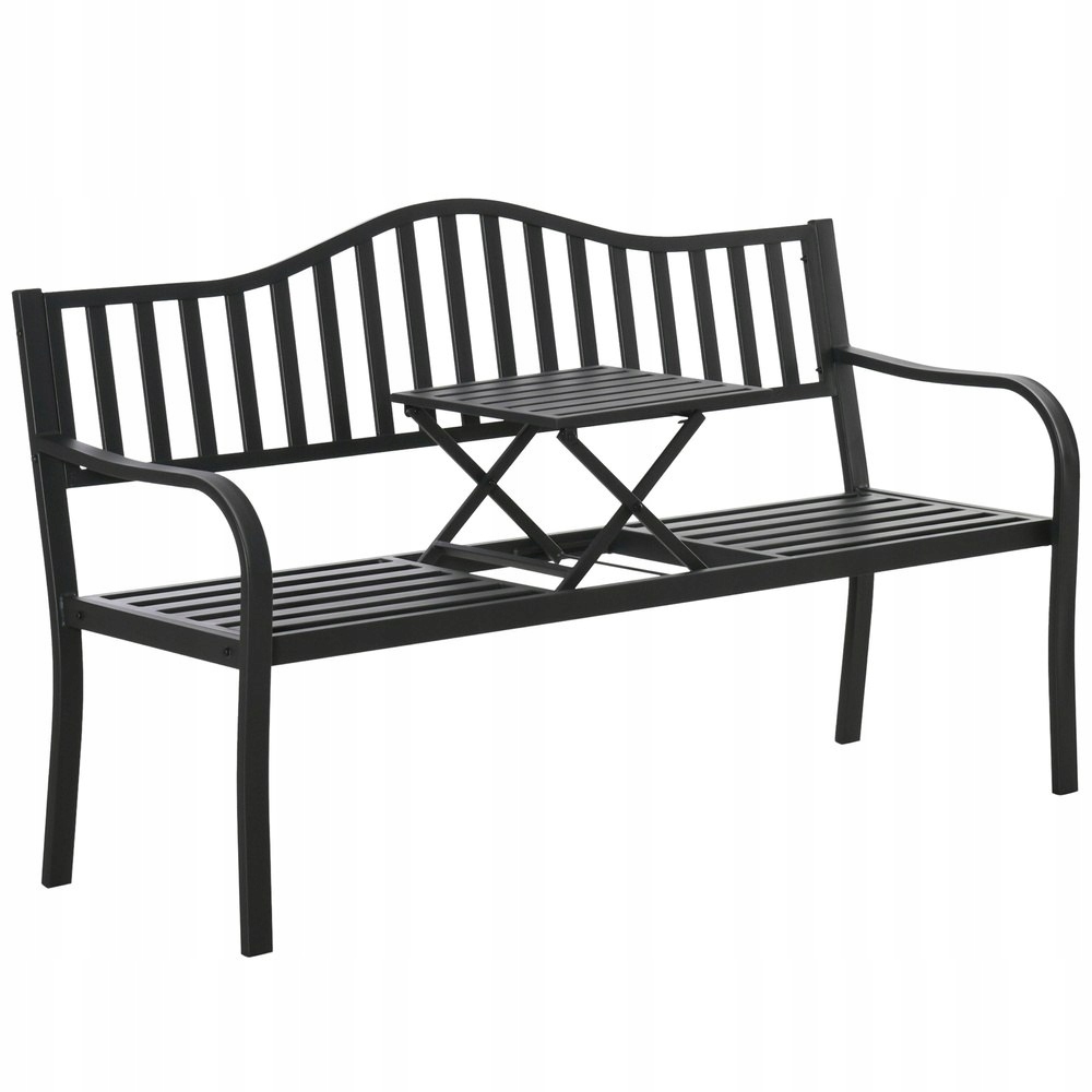 Lean 29324 Kovová záhradná lavica so stolíkom 150 × 58,5 × 90 cm, čierna