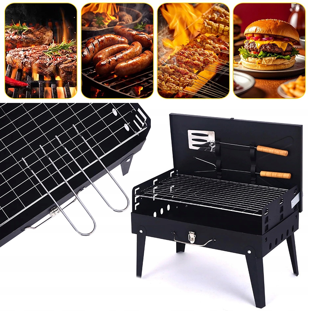 Turistický Zahradní Gril Přenosný Skládací Bbq Kufr Příslušenství