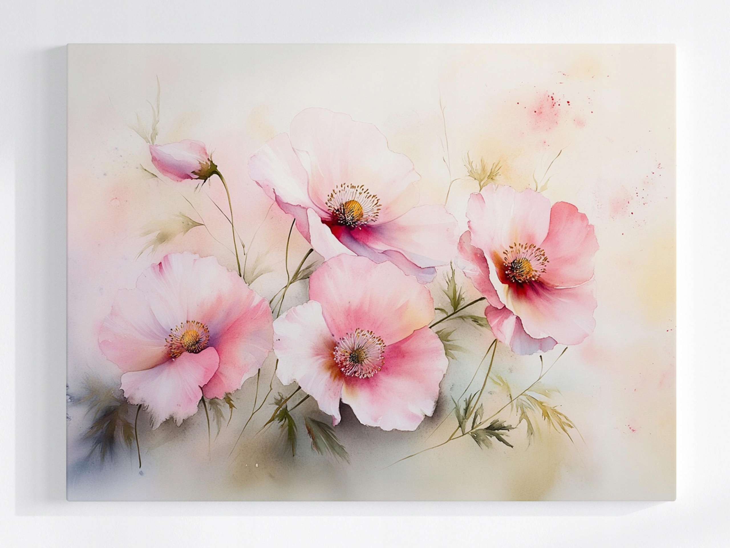 Obraz Na Plátně Canvas Akvarel Příroda Růžové Květy Polní Máky 100x75