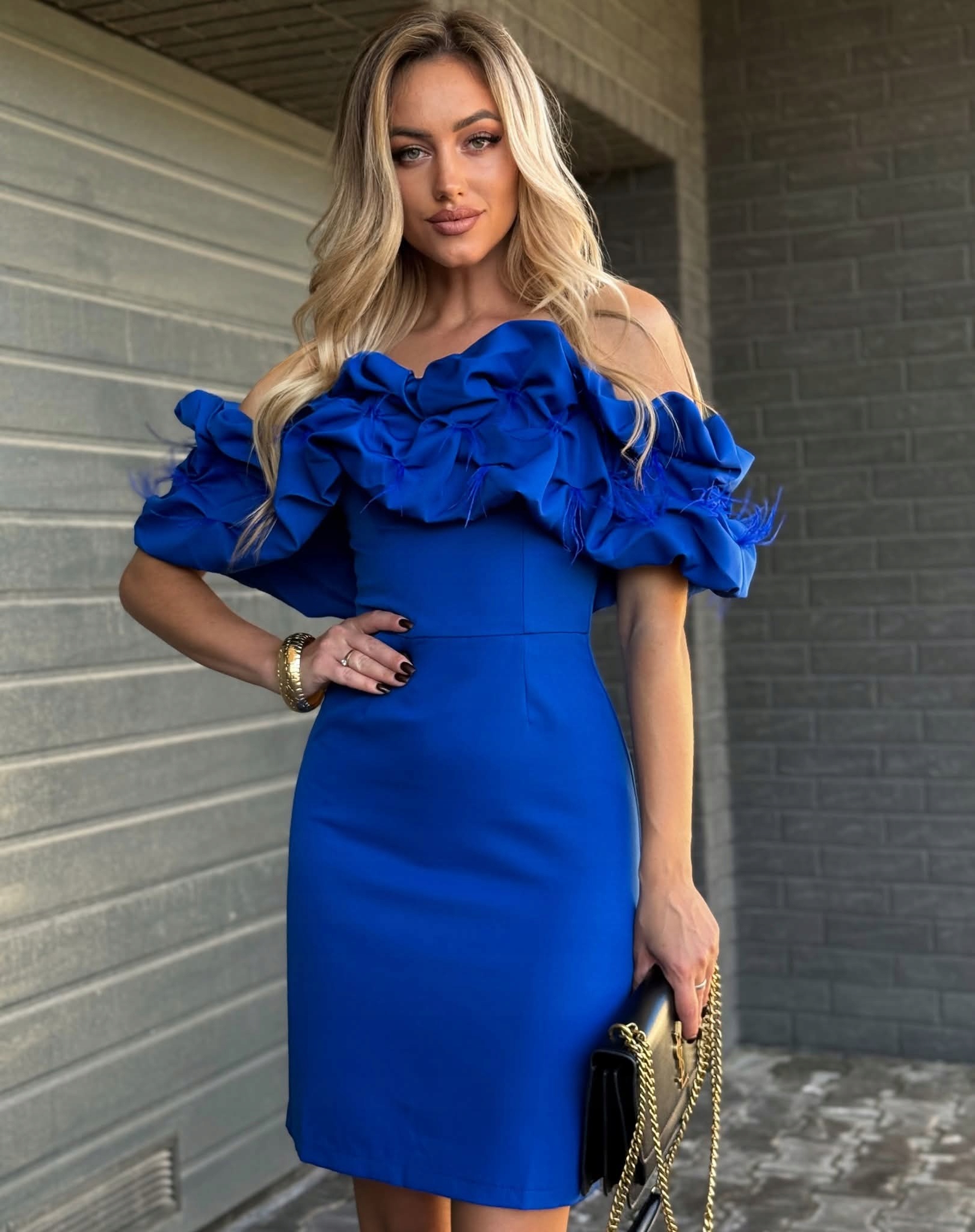 Šaty Večerní Španělka Falbany Dámská pera Chrpa S