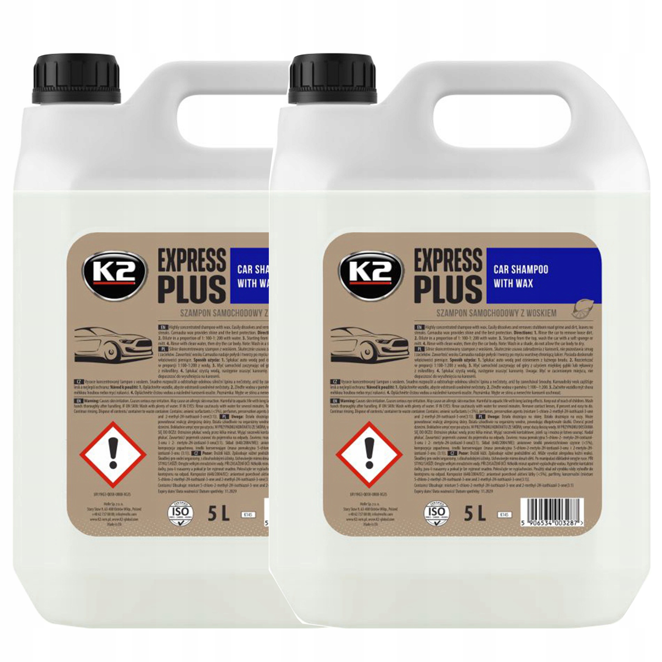 2× K2 EXPRESS PLUS SZAMPON Z WOSKIEM CYTRYNA 5L