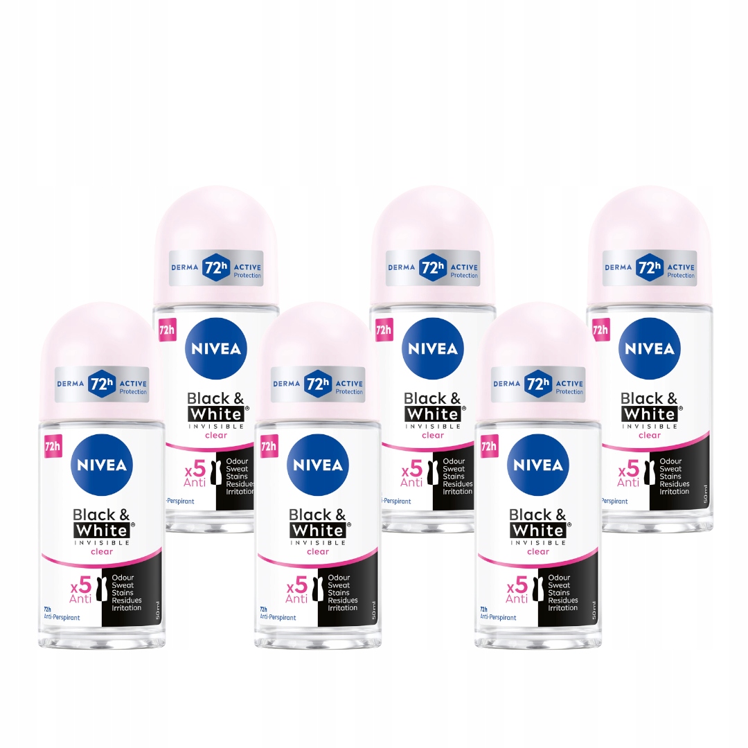 6 x Nivea Black&White Invisible Clear antiperspirant roll-on, 50 ml