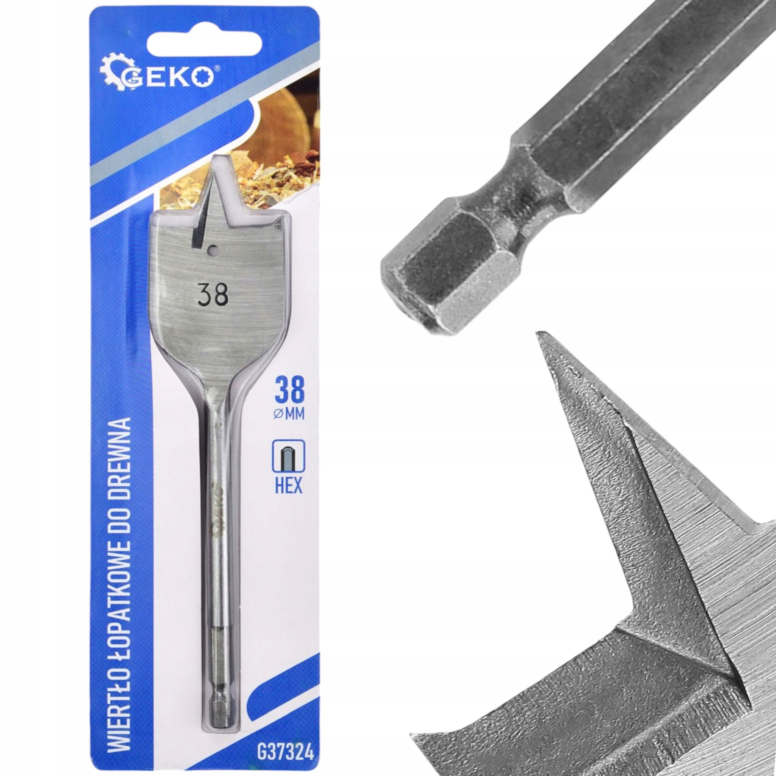 WIERTŁO DO DREWNA FORNIRU WIÓROWYCH HEX 1/4" 38 MM ŁOPATKOWE PIÓRKOWE 152mm