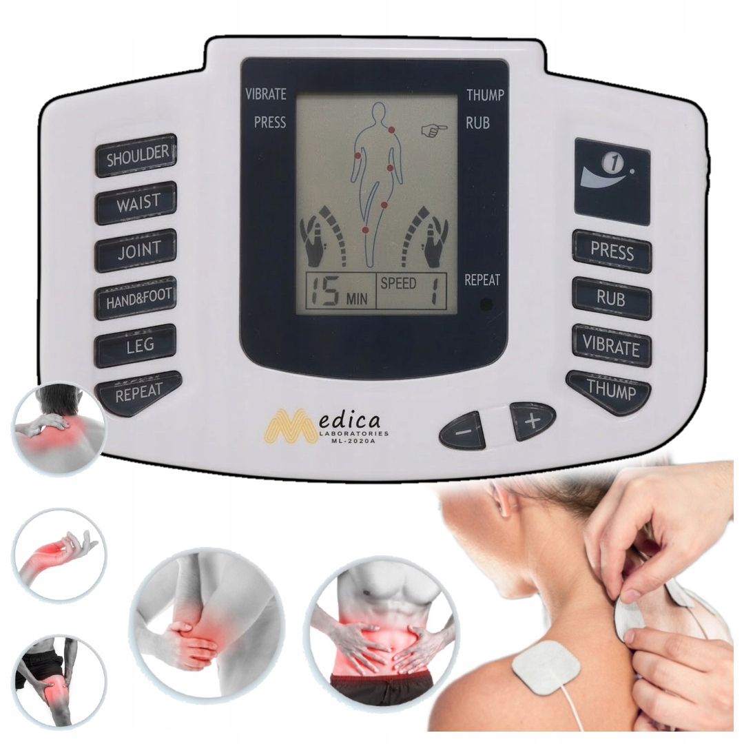 Elektrostymulator Mięśni Masażer Tens Ems Prąd Na Bóle Rwie Tryby Zestaw XL