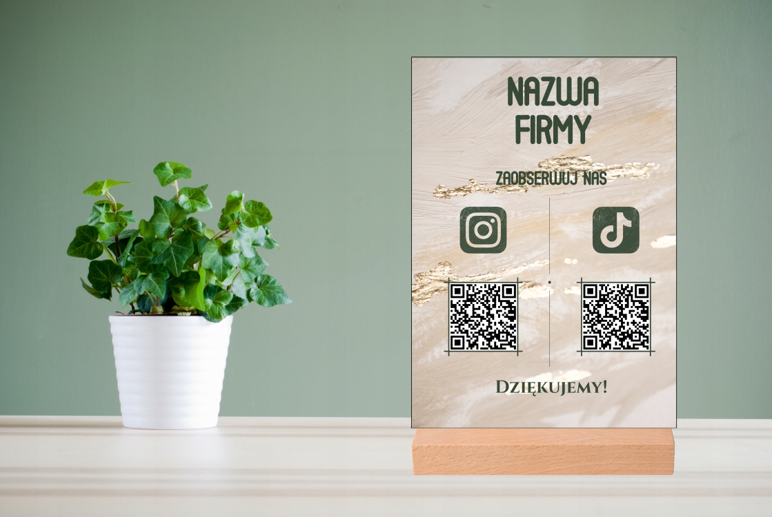 Tabliczka STOJĄCA Nazwa Twojej Firmy Kody QR - INSTAGRAM TIK TOK LinkedIn Marka bez marki