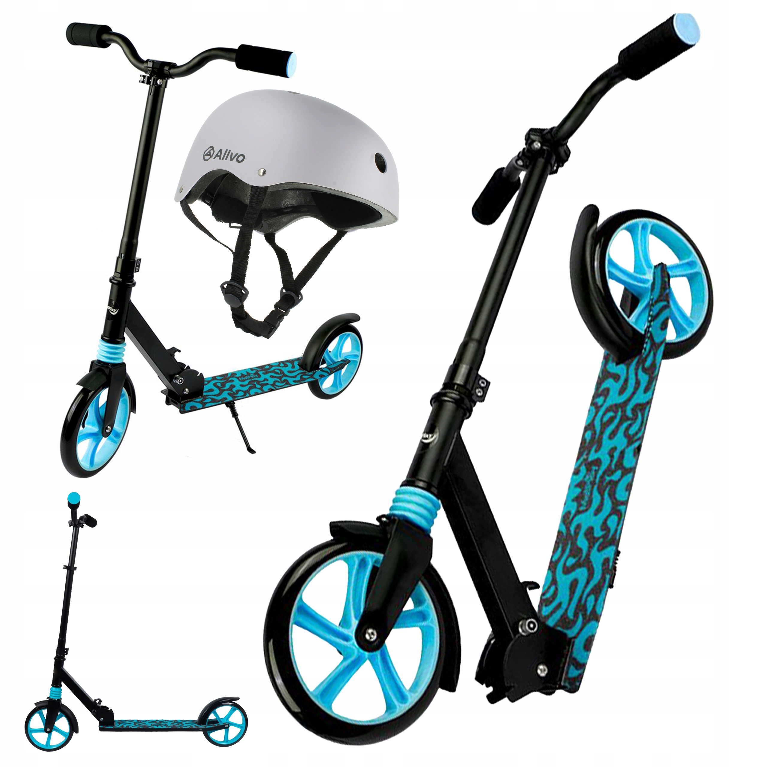 Hulajnoga Miejska Składana Regulowana Kask Dla Dzieci 54-58CM Zestaw 2w1