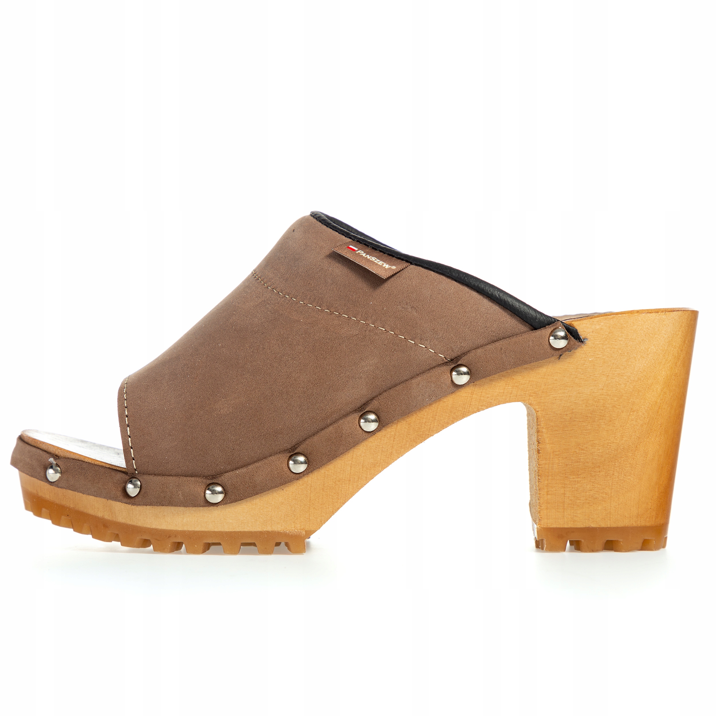 Dřeváky Dámské kožené chodítka na vysokém podpatku odkryté 35-41 PanSzew