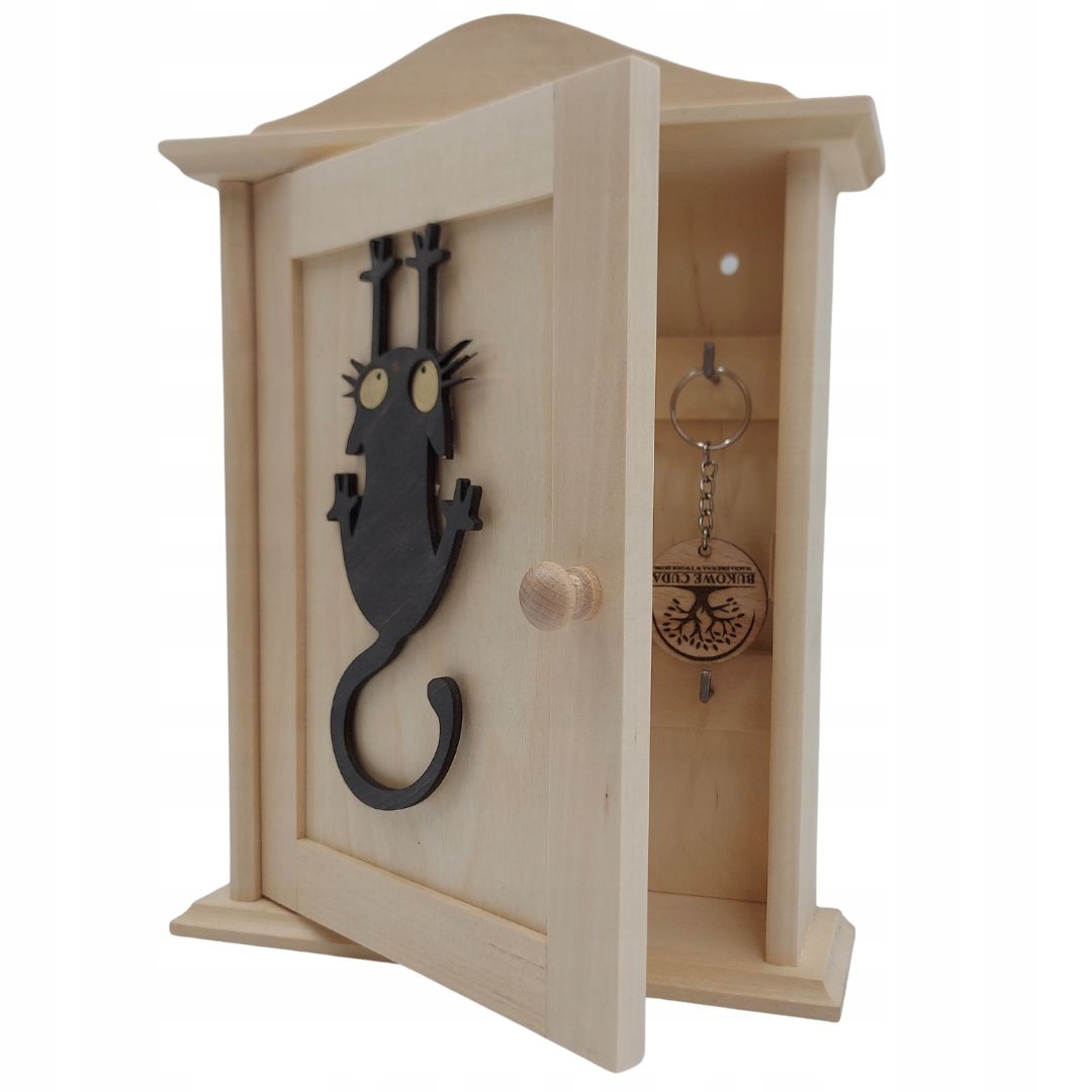 Szafka Pudełko Box Na Klucze Drewniana Skrzynka Do Kluczy z Dekorem Kota